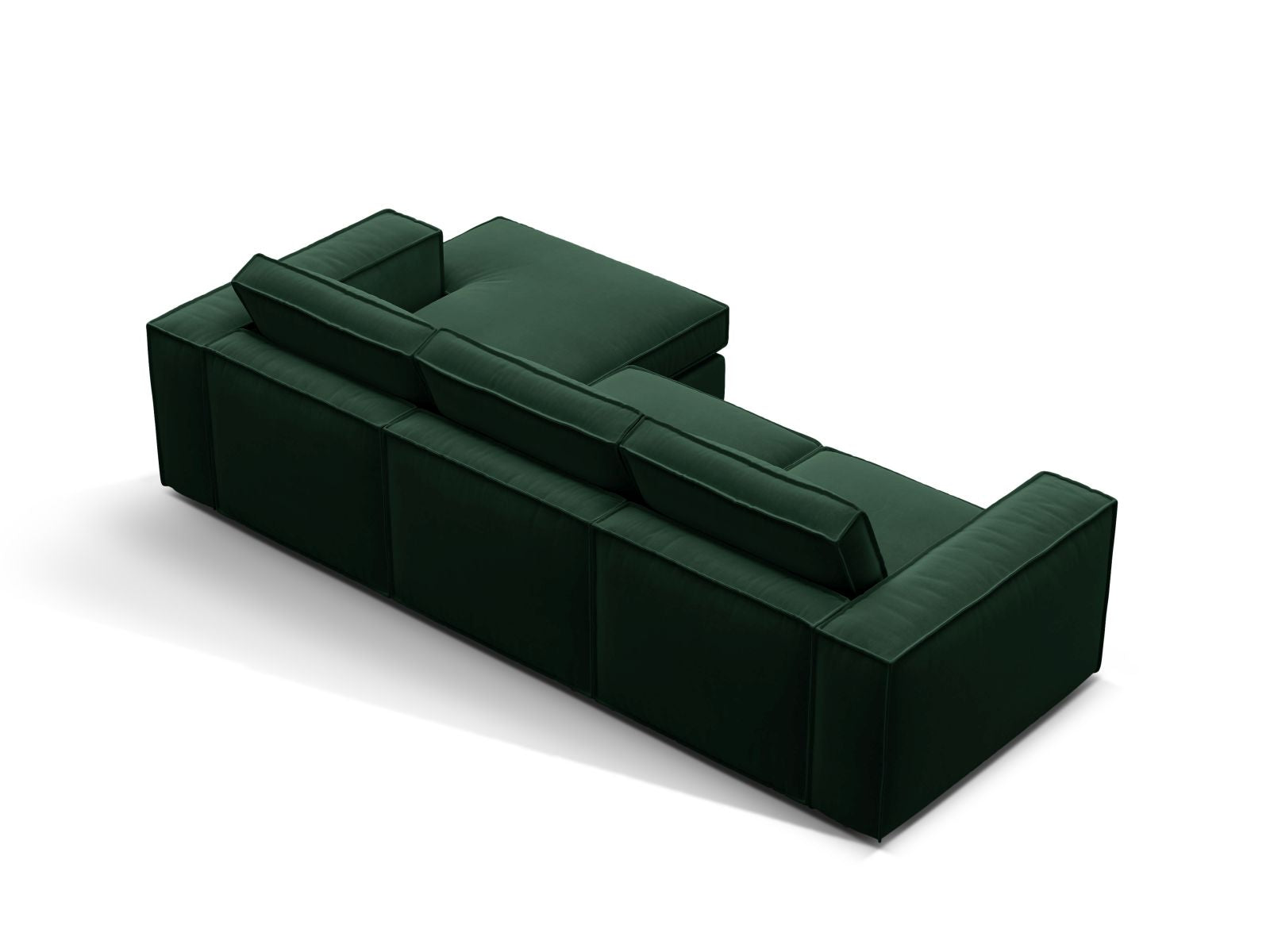 Modulares 3-Sitzer Ecksofa Pola in edlem Flaschengrün, rechtsseitig, perfekt für stilvolle und gemütliche Wohnbereiche.