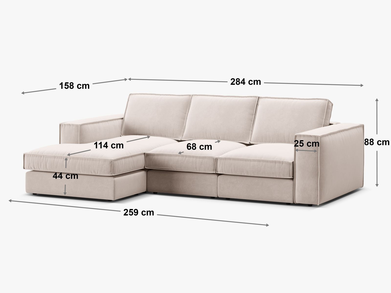 Elegantes 3-Sitzer Ecksofa Pola in Pink-Salvador, perfekt für stilvolle Wohnzimmer, erhältlich bei Micadoni im KAQTU Onlineshop.