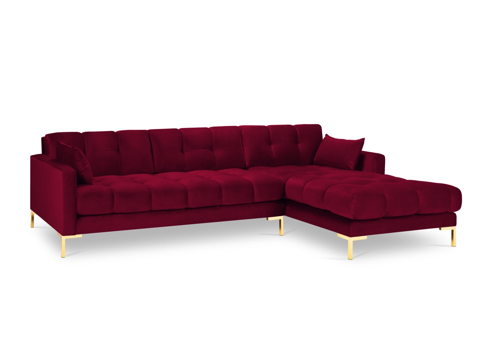 Mamaia Velour Ecksofa rechts 5 Sitzer in Red/Gold präsentiert im Onlineshop von KAQTU Design AG. Ecksofa rechts ist von Micadoni