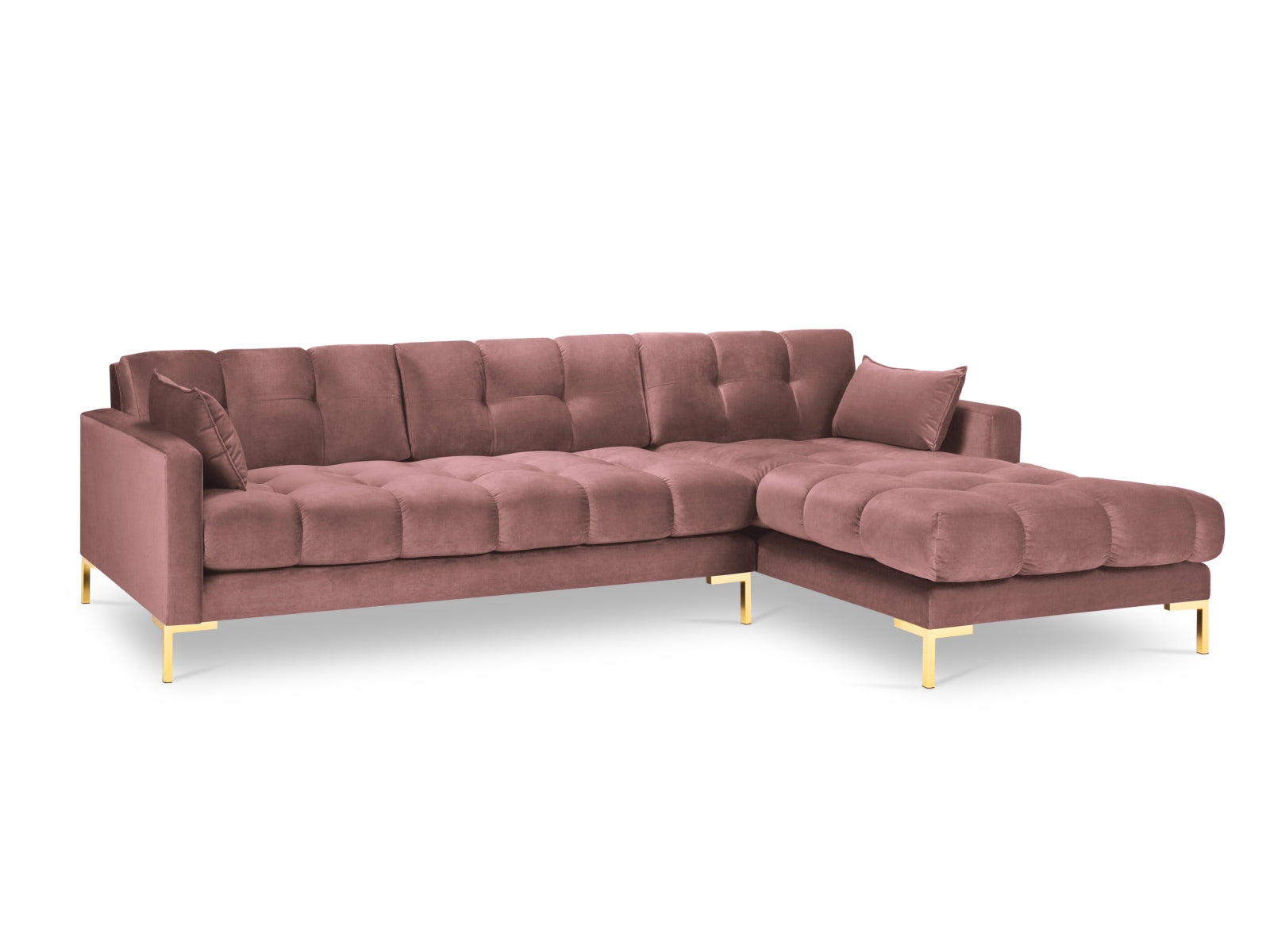 Mamaia Velour Ecksofa rechts 5 Sitzer in Pink/Gold präsentiert im Onlineshop von KAQTU Design AG. Ecksofa rechts ist von Micadoni