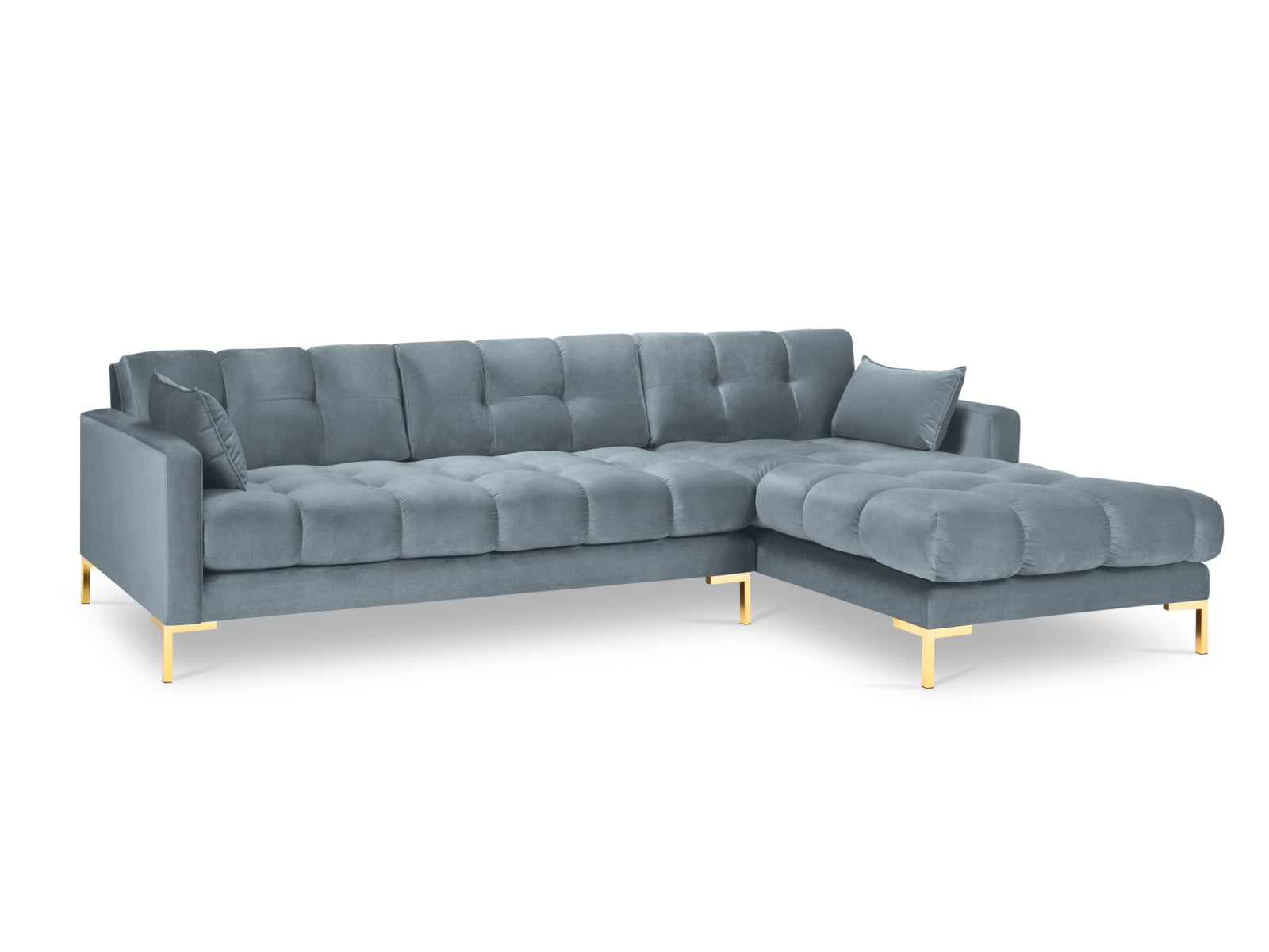 Mamaia Velour Ecksofa rechts 5 Sitzer in Light Blue/Gold präsentiert im Onlineshop von KAQTU Design AG. Ecksofa rechts ist von Micadoni