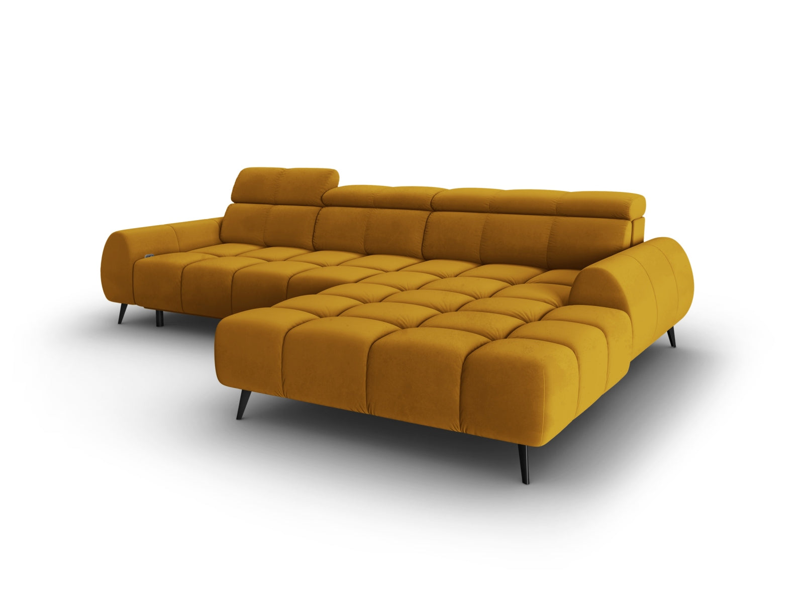 Erleben Sie das Alyse Velour Electric Ecksofa rechts von Micadoni – ein elegantes 5-Sitzer Sofa, das modernen Komfort und stilvolles Design vereint.