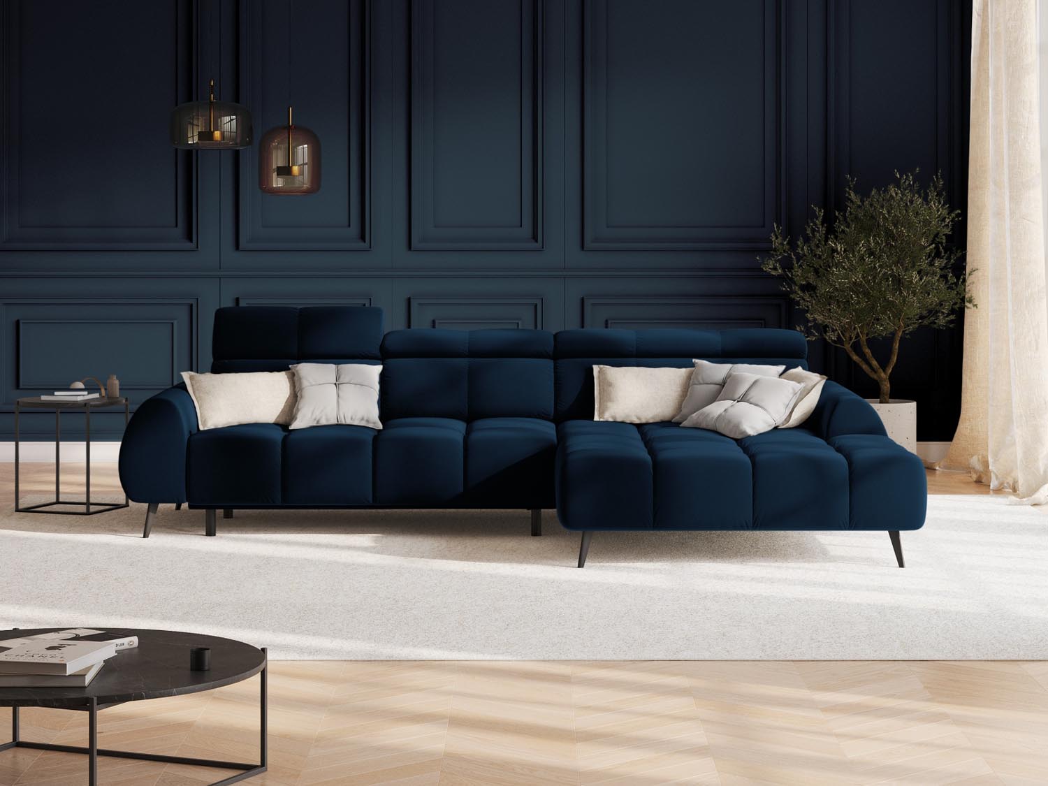 Erleben Sie das Alyse Velour Electric Ecksofa rechts von Micadoni – ein elegantes 5-Sitzer Sofa, das modernen Stil und höchsten Komfort vereint.