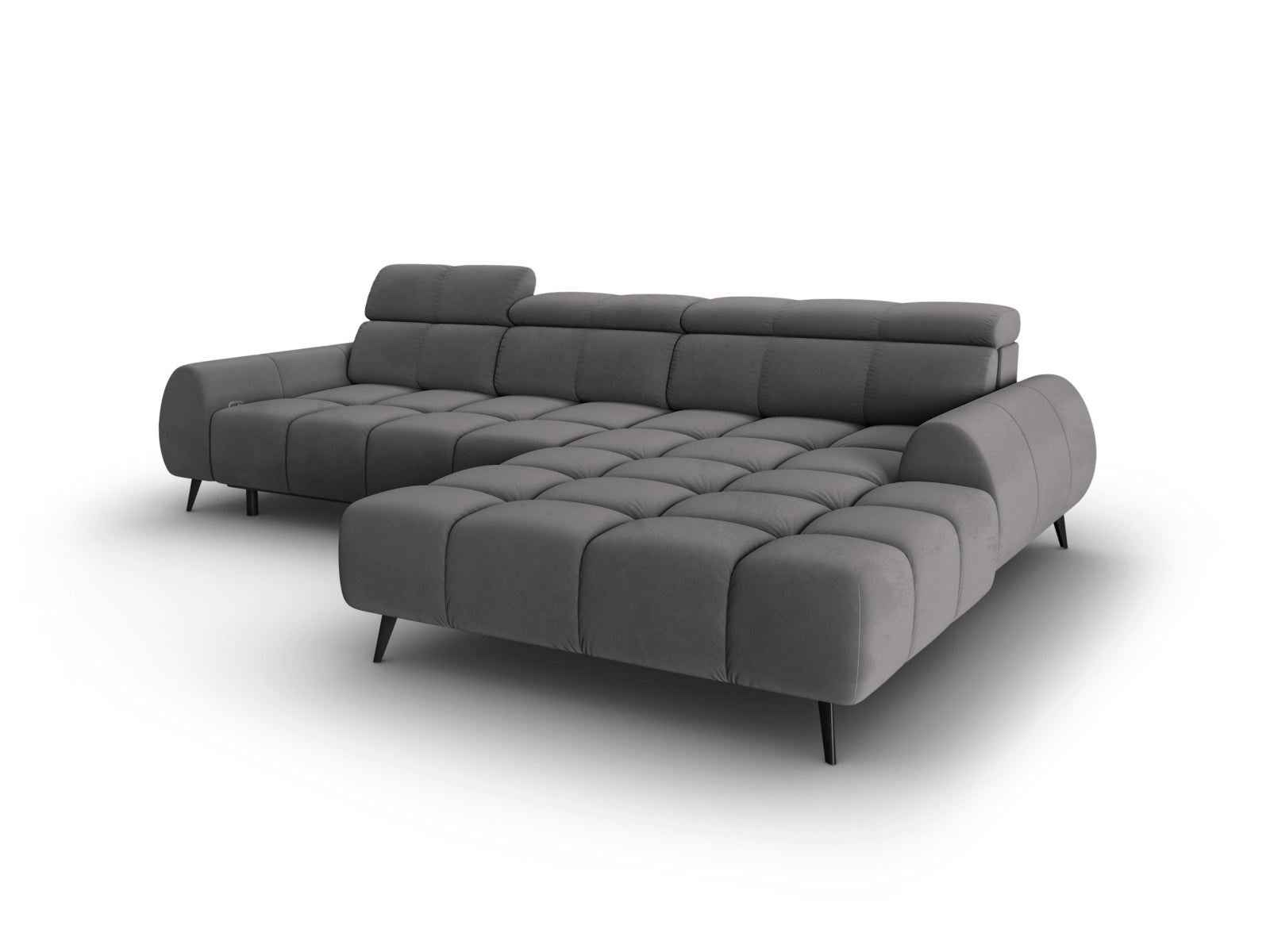 Erleben Sie das Alyse Velour Electric Ecksofa rechts von Micadoni – ein elegantes 5-Sitzer Sofa, das modernen Komfort und stilvolles Design vereint.