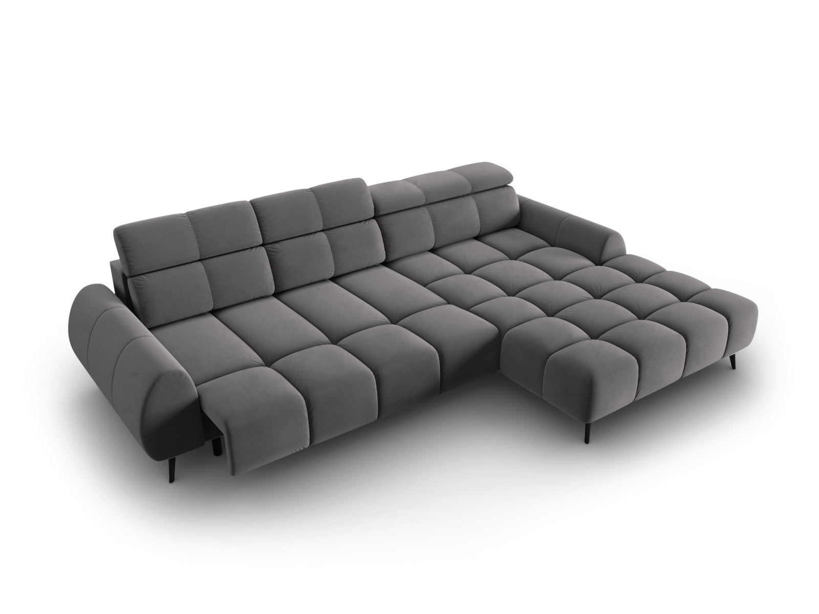 Erleben Sie das Alyse Velour Electric Ecksofa rechts von Micadoni – ein elegantes 5-Sitzer Sofa, das modernen Stil und höchsten Komfort vereint.