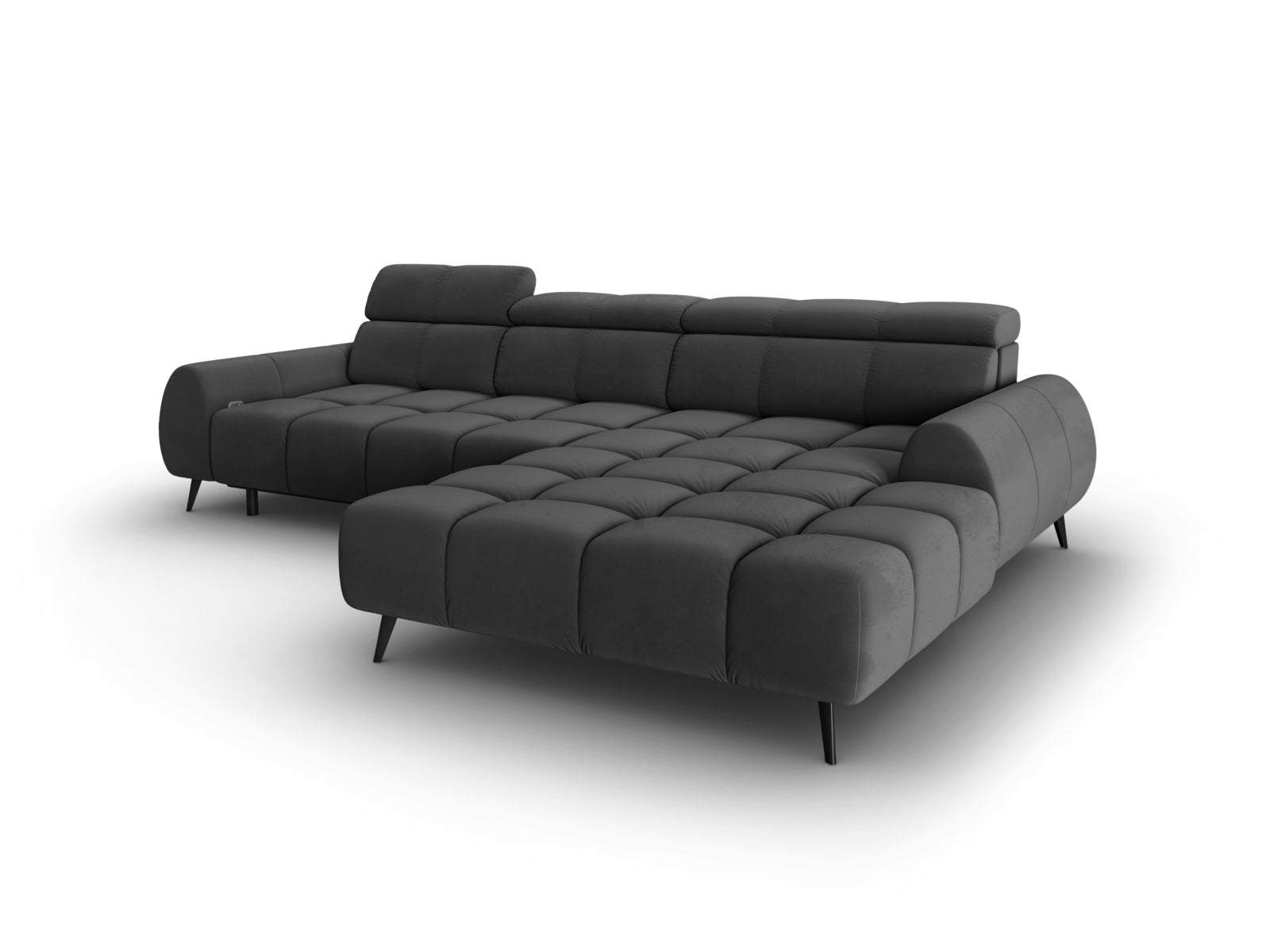 Erleben Sie das Alyse Velour Electric Ecksofa rechts von Micadoni – ein elegantes 5-Sitzer Sofa, das modernen Komfort und stilvolles Design vereint.