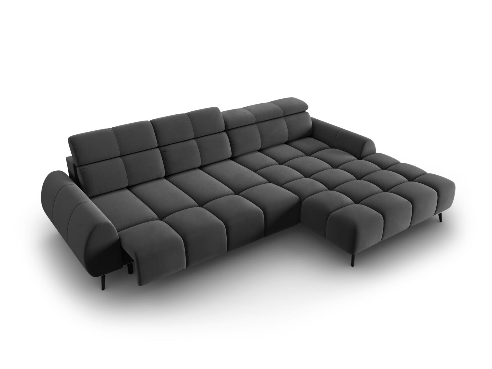 Erleben Sie das Alyse Velour Electric Ecksofa rechts von Micadoni – ein elegantes 5-Sitzer Sofa, das modernen Stil und höchsten Komfort vereint.