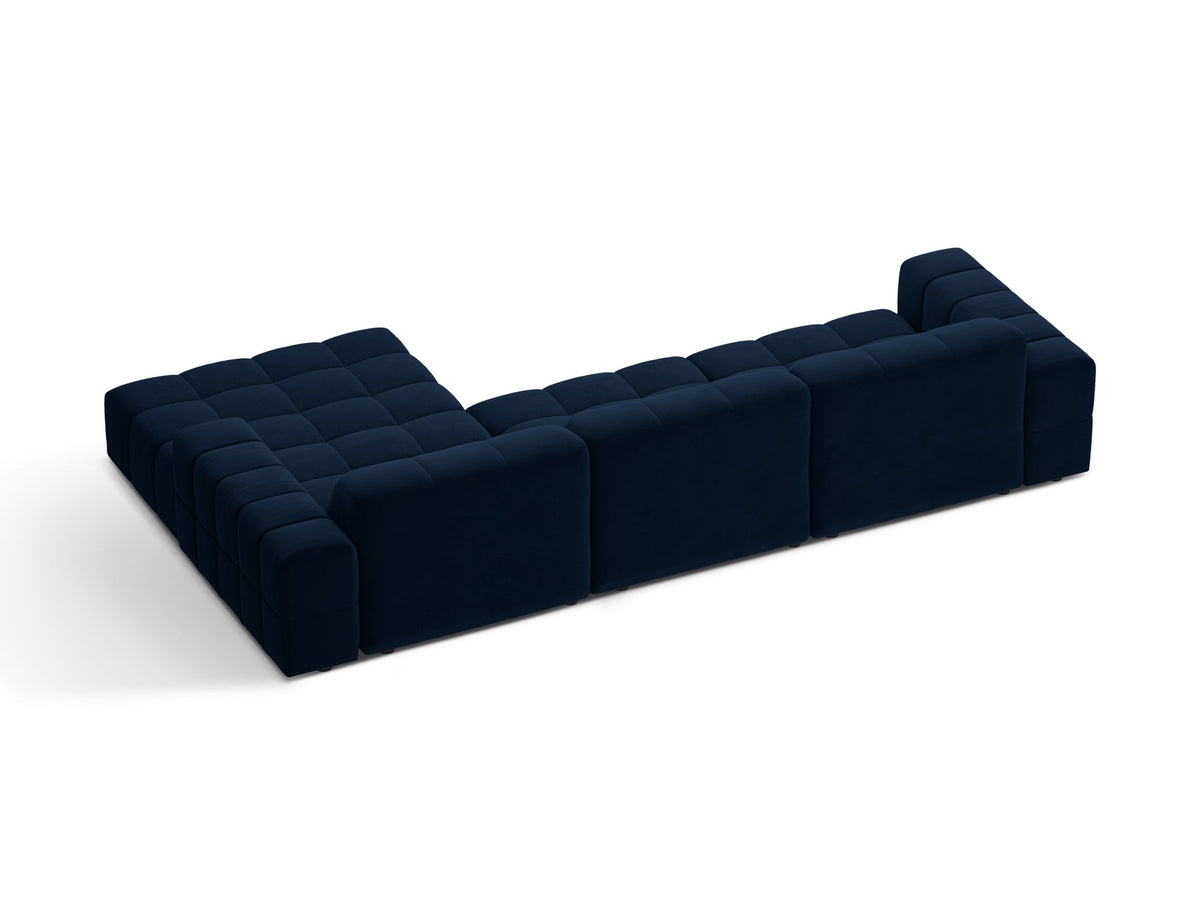 Ecksofa Jennifer von Micadoni in leichtem Beige, L-Form mit rechter Ausrichtung, Bluvel-Stoff und schwarzen Kunststoffbeinen.