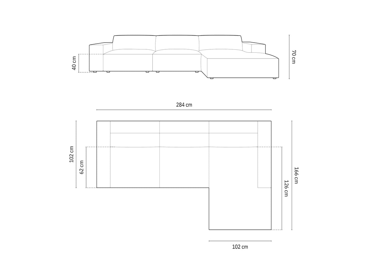 Jodie Velour modulares Ecksofa rechts 4 Sitzer in Royal Blue-Bluvel präsentiert im Onlineshop von KAQTU Design AG. L-Sofa rechts ist von Micadoni