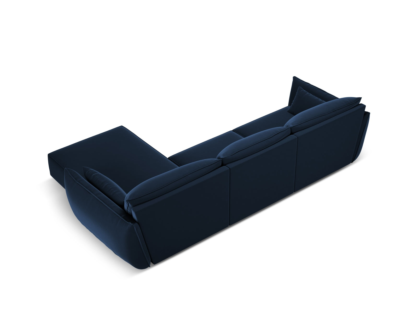 Stilvolles Kaelle Velour Ecksofa in Royal Blue, 4-Sitzer, perfekt für moderne Wohnzimmer, erhältlich bei Micadoni.