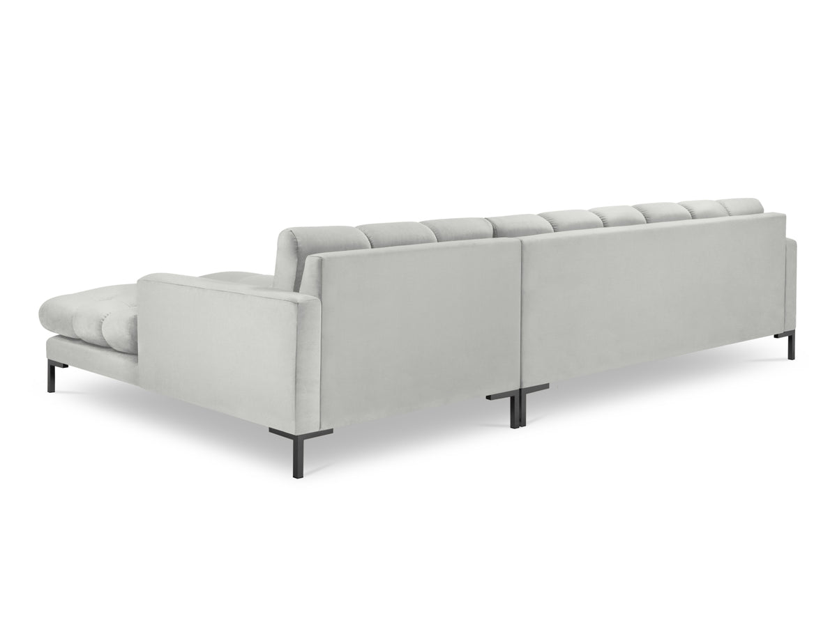 Mamaia Velour Ecksofa rechts 5 Sitzer in Silver/Schwarz-Bluvel präsentiert im Onlineshop von KAQTU Design AG. L-Sofa rechts ist von Micadoni