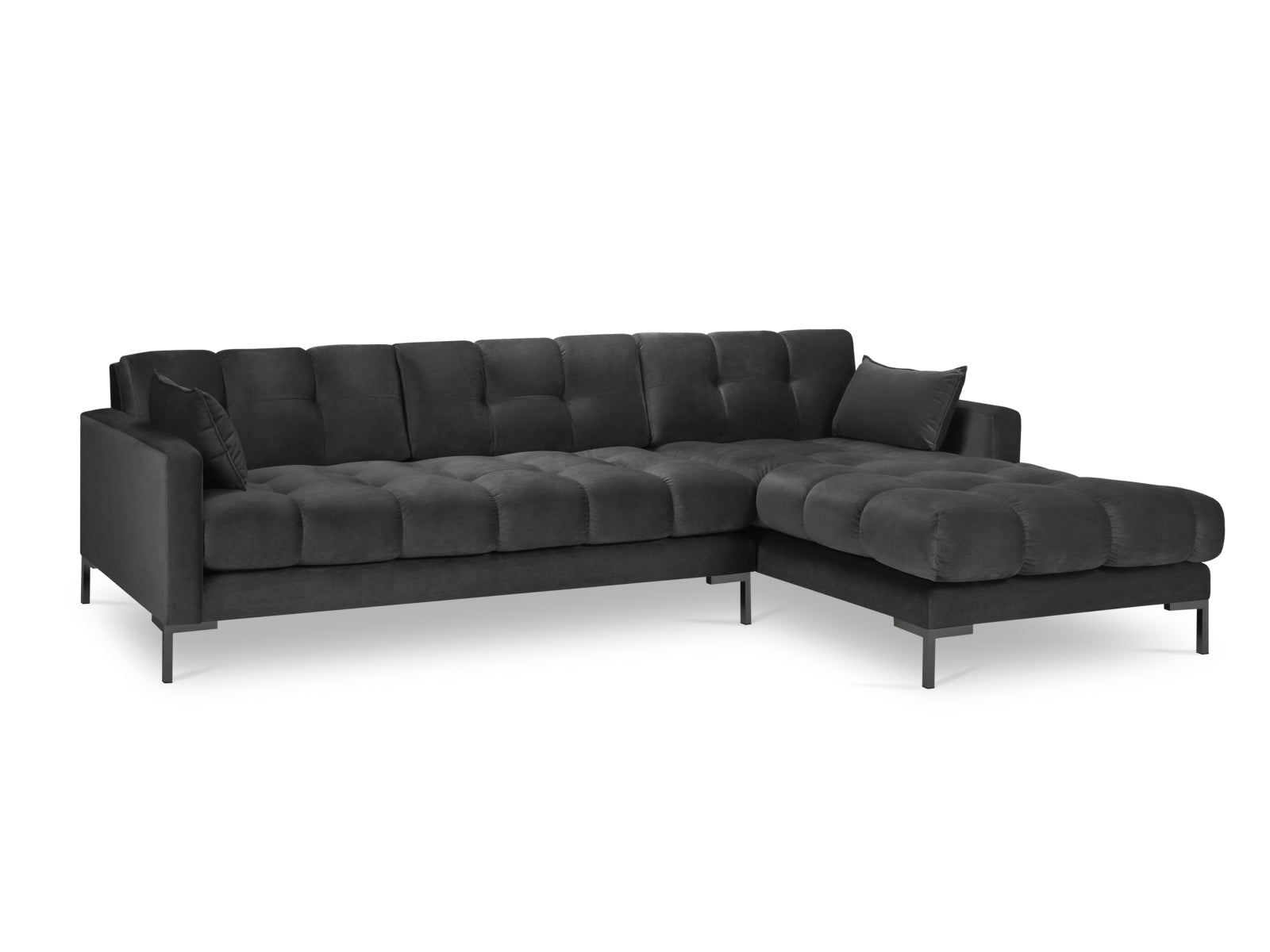 Mamaia Velour Ecksofa rechts 5 Sitzer in Dark Grey/Schwarz präsentiert im Onlineshop von KAQTU Design AG. Ecksofa rechts ist von Micadoni