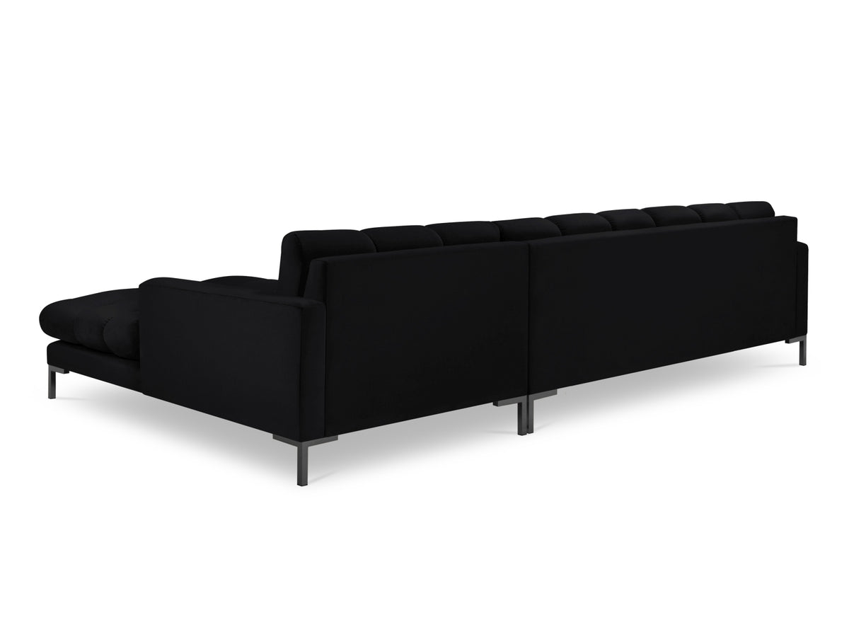 Mamaia Velour Ecksofa rechts 5 Sitzer in Black/Schwarz-Bluvel präsentiert im Onlineshop von KAQTU Design AG. L-Sofa rechts ist von Micadoni
