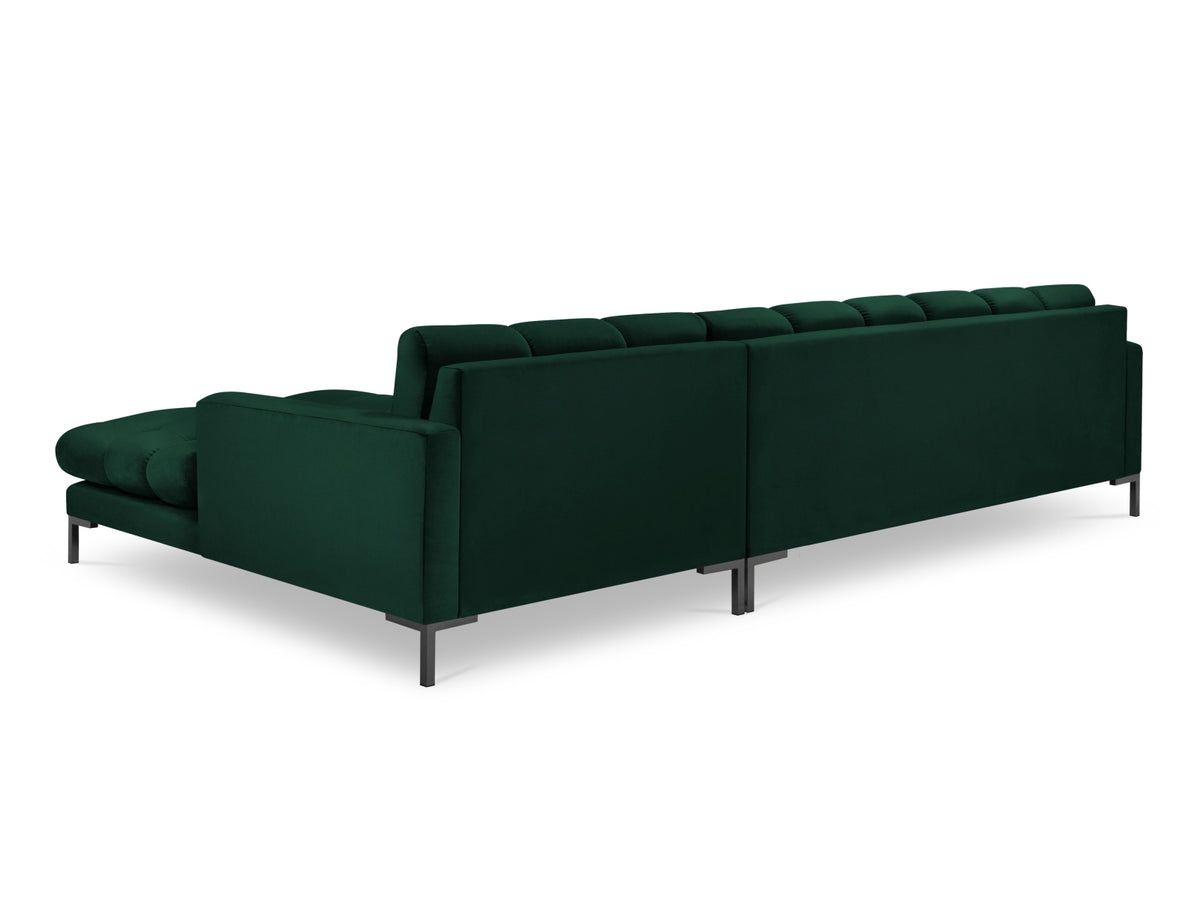 Mamaia Velour Ecksofa rechts 5 Sitzer in Bottle Green/Schwarz-Bluvel präsentiert im Onlineshop von KAQTU Design AG. L-Sofa rechts ist von Micadoni