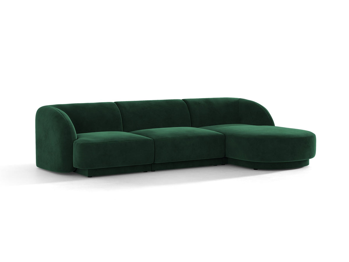 Dunkelbeiges L-Sofa Miley von Micadoni mit Bluvel-Stoffbezug, schwarzen Kunststoffbeinen und modularer Bauweise, rechts ausgerichtet.