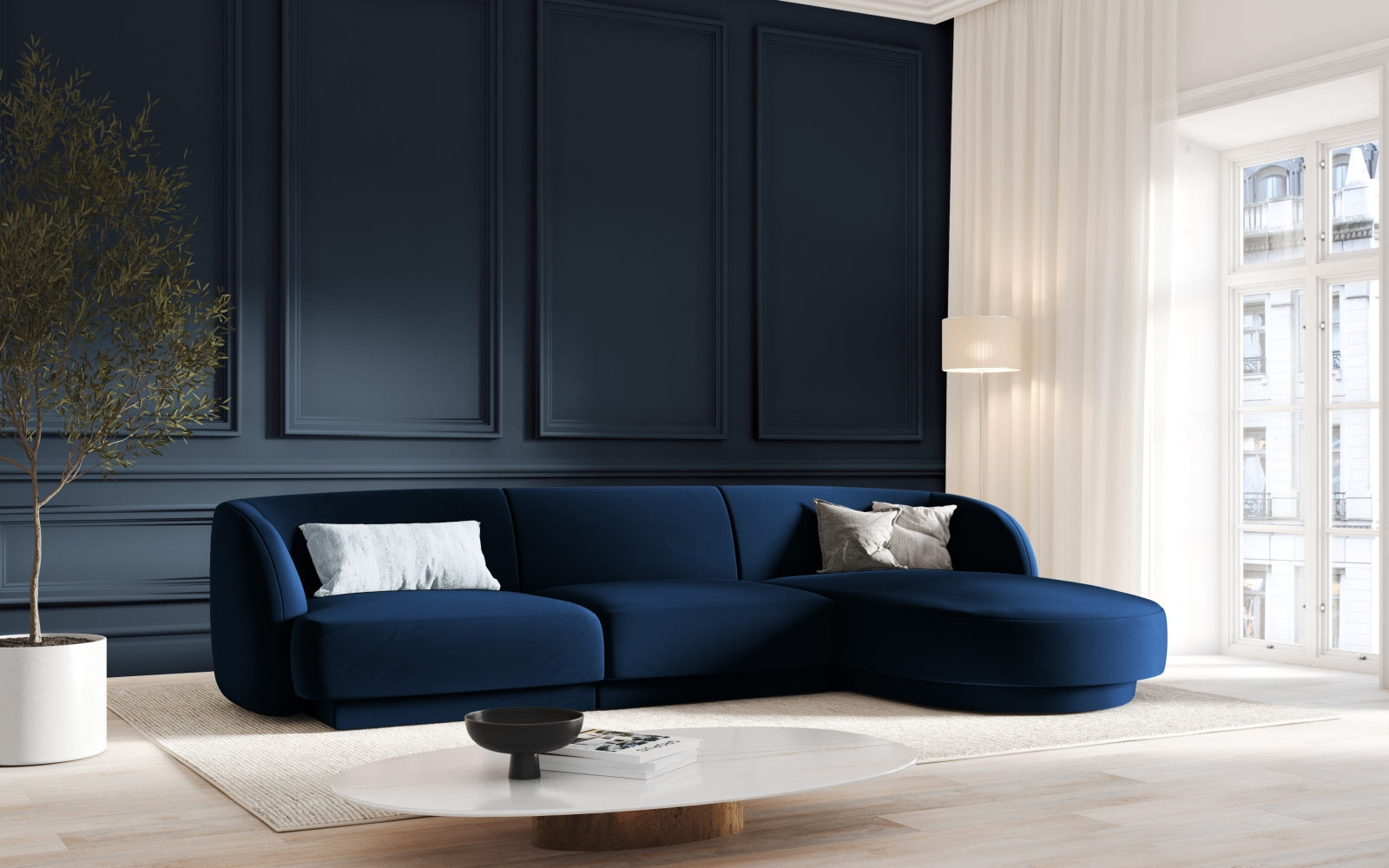Miley Velour Ecksofa rechts 4 Sitzer in Royal Blue präsentiert im Onlineshop von KAQTU Design AG. Ecksofa rechts ist von Micadoni
