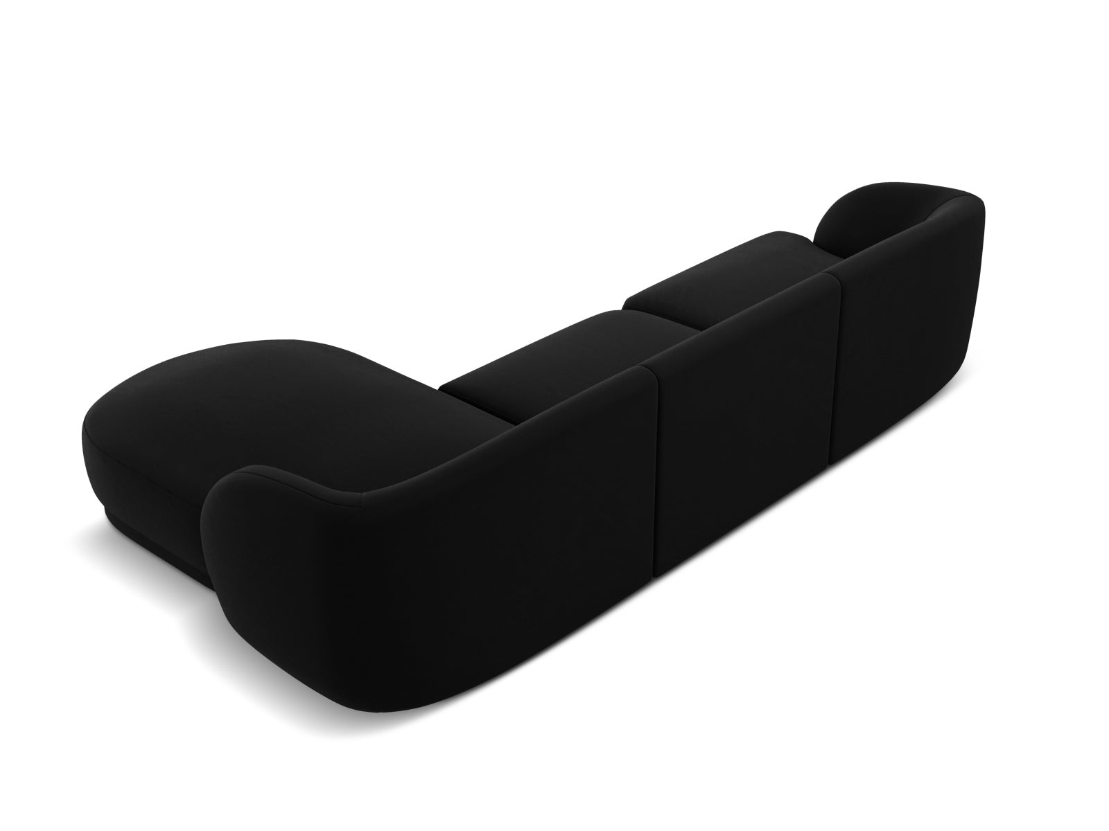 Elegantes Miley Velour Ecksofa in Schwarz-Bluvel, 4-Sitzer, ideal für stilvolle Wohnräume, erhältlich bei Micadoni.
