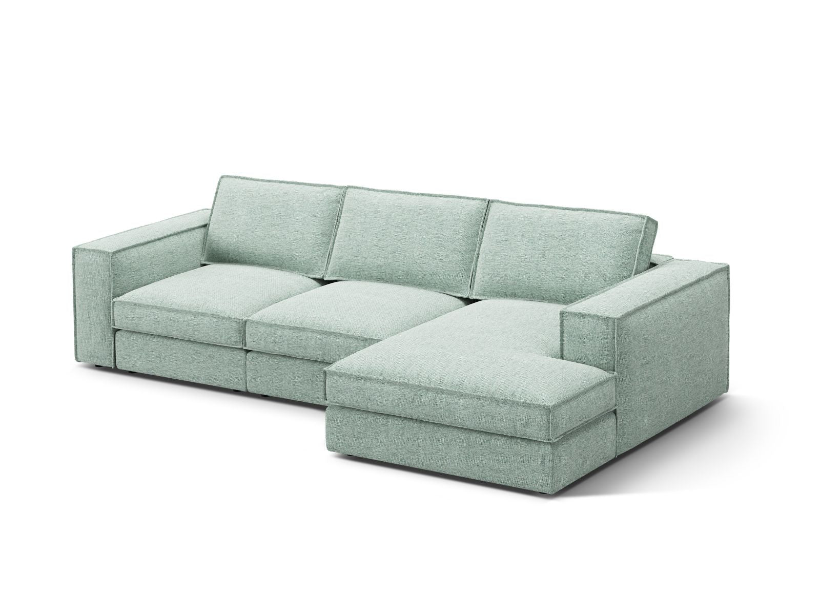 Elegantes 3-Sitzer Ecksofa Pola in sanftem Mint, ideal für stilvolle Wohnräume. Hochwertige Verarbeitung von Micadoni.
