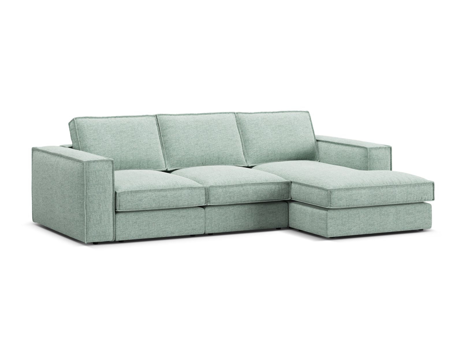 Elegantes 3-Sitzer Ecksofa Pola in sanftem Mintgrün, ideal für stilvolle Wohnräume. Komfort und Qualität vereint von Micadoni.