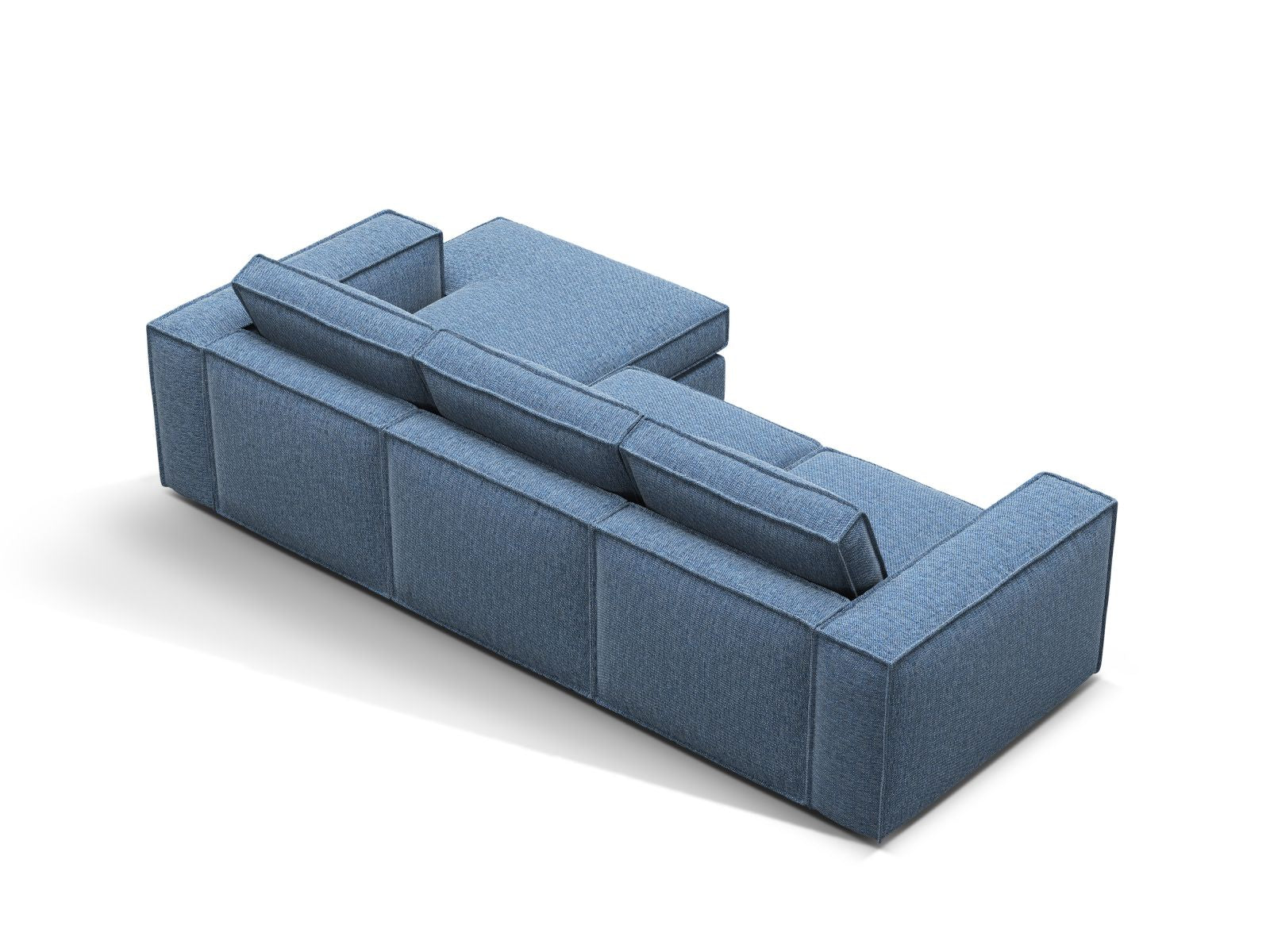 Modernes 3-Sitzer Ecksofa rechts Pola in ansprechendem Blau, perfekt für gemütliche Stunden und stilvolle Einrichtungsideen.
