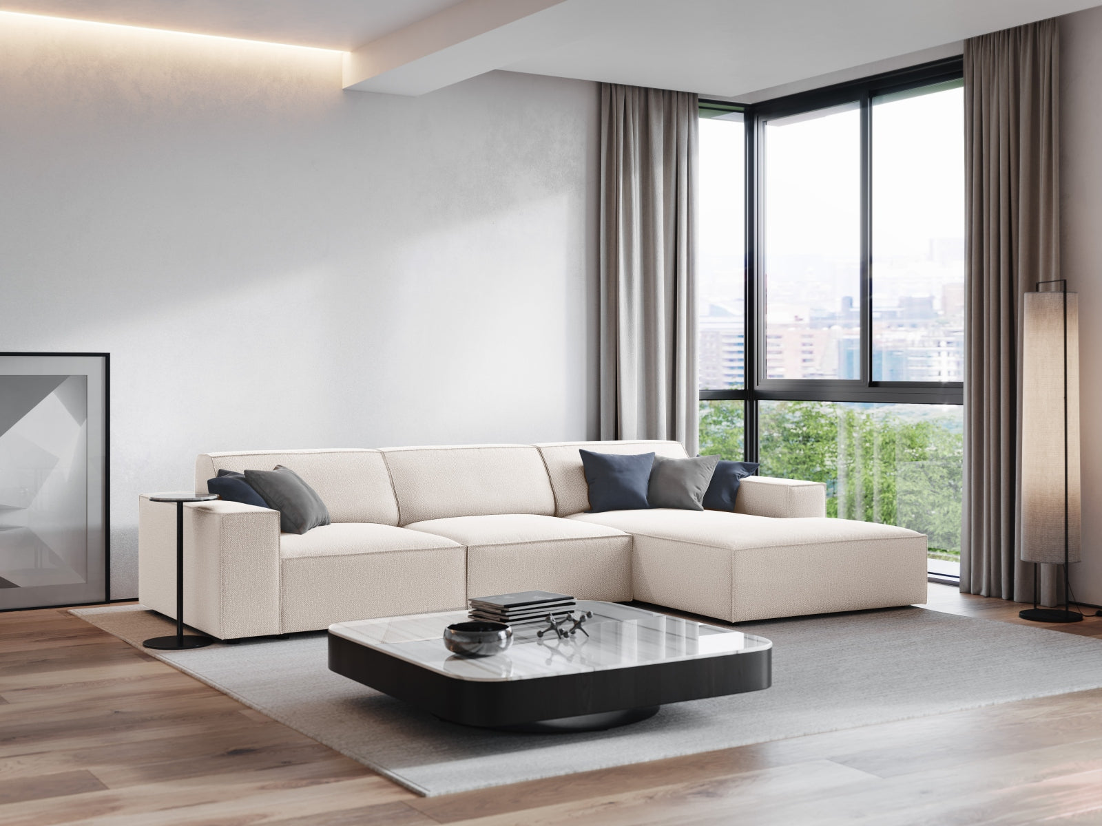 Jodie Modulares Ecksofa rechts 4 Sitzer in Light Beige präsentiert im Onlineshop von KAQTU Design AG. Ecksofa rechts ist von Micadoni
