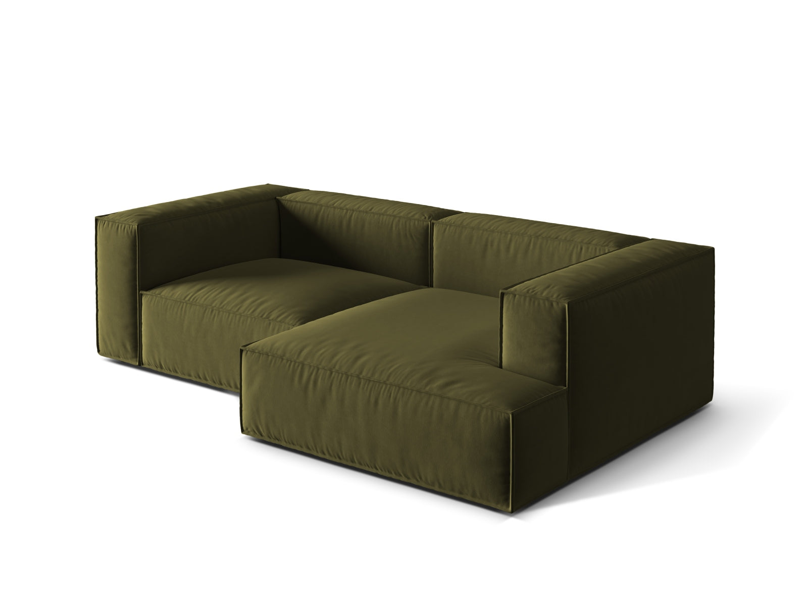 Modulares Nuria Velour Ecksofa in edlem Moss Green Melange, bietet Komfort und Stil für jedes Wohnzimmer. Ideal für gesellige Abende.
