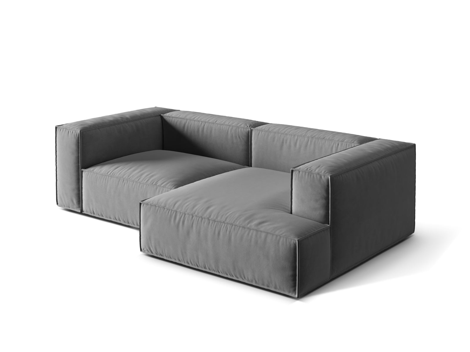 Modulares Ecksofa Nuria in edlem Veloursgrau, 3-Sitzer, rechtsseitig, perfekt für moderne Wohnkonzepte von Micadoni.