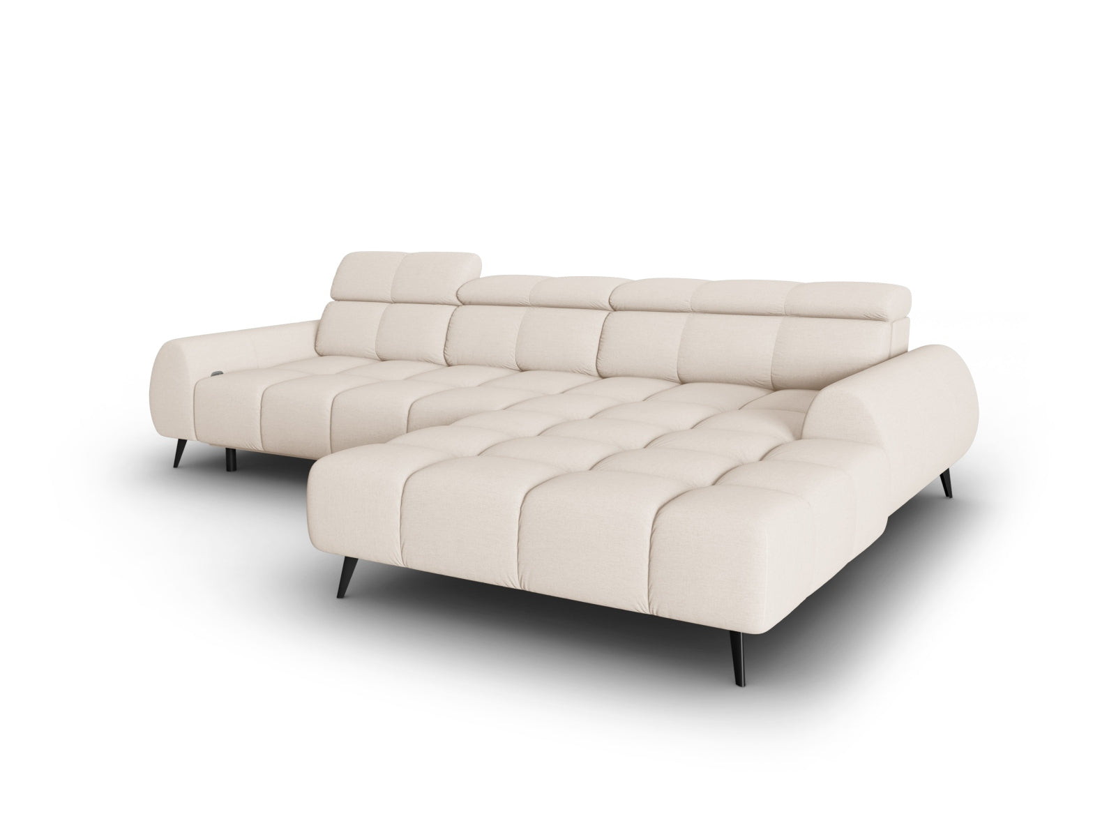 Erleben Sie das Alyse Electric Ecksofa rechts von Micadoni – ein elegantes 5-Sitzer Velourssofa, das modernen Komfort und stilvolles Design vereint.