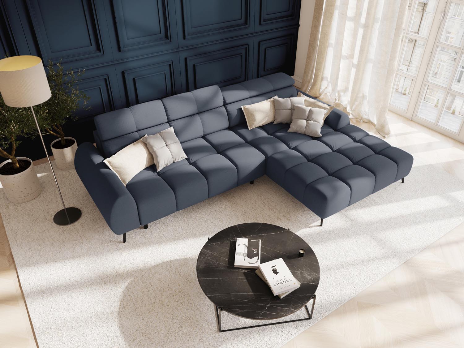 Entdecken Sie das Alyse Electric Ecksofa rechts von Micadoni – ein elegantes 5-Sitzer Sofa aus hochwertigem Velours, das Stil und Bequemlichkeit perfekt kombiniert.