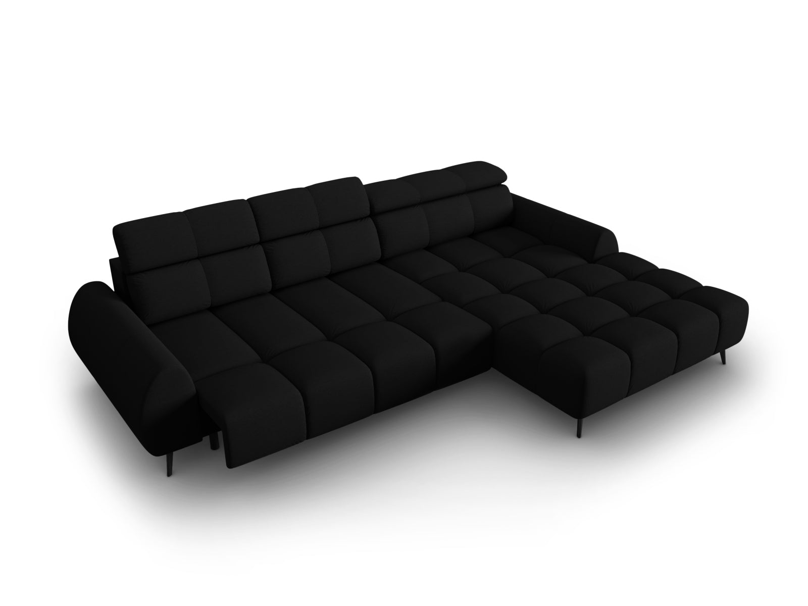 Entdecken Sie das Alyse Electric Ecksofa rechts von Micadoni – ein elegantes 5-Sitzer Sofa aus hochwertigem Velours, das modernen Komfort bietet.