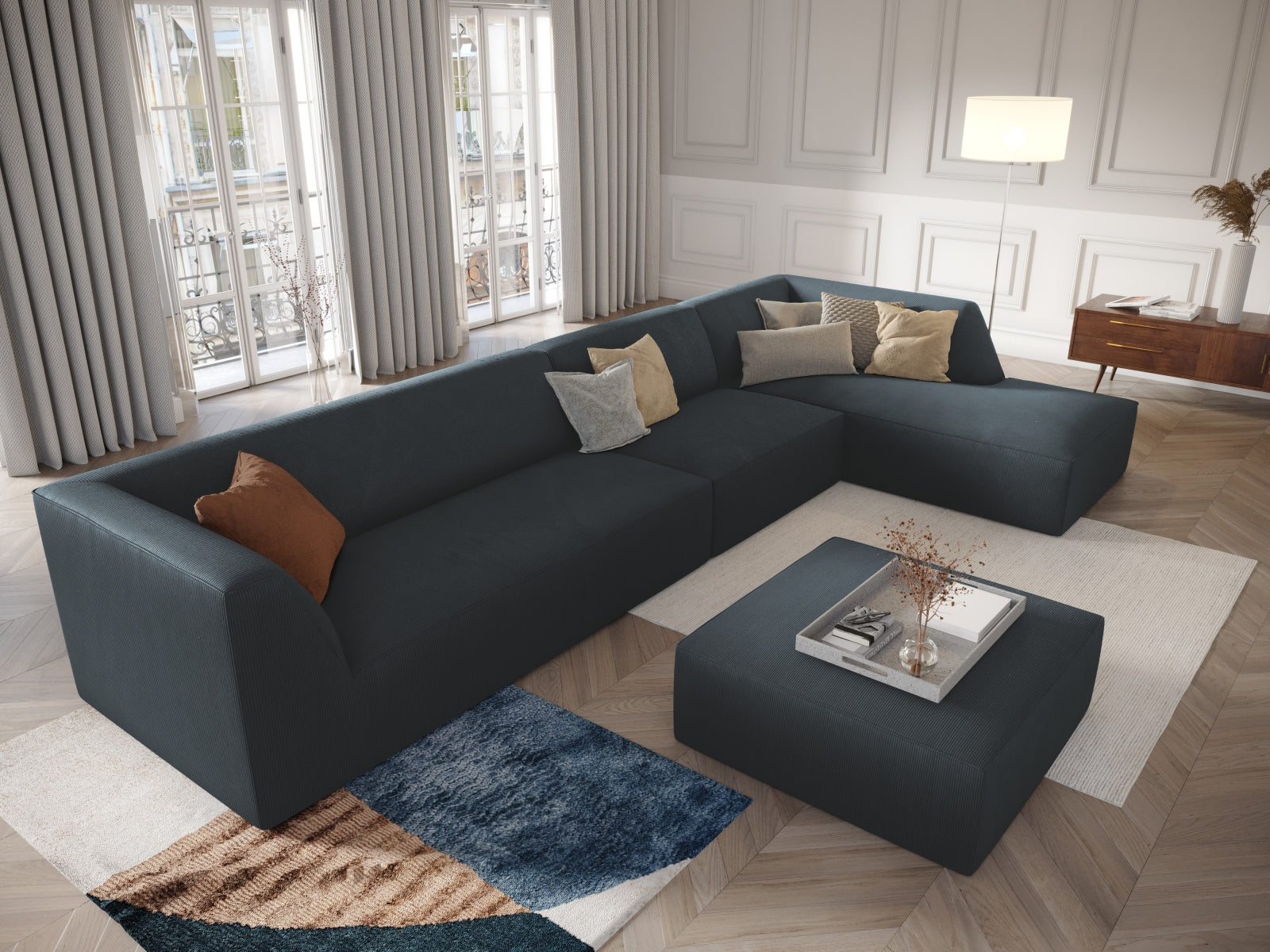 Ruby Modulares Ecksofa rechts 5 Sitzer in Blue präsentiert im Onlineshop von KAQTU Design AG. Ecksofa rechts ist von Micadoni