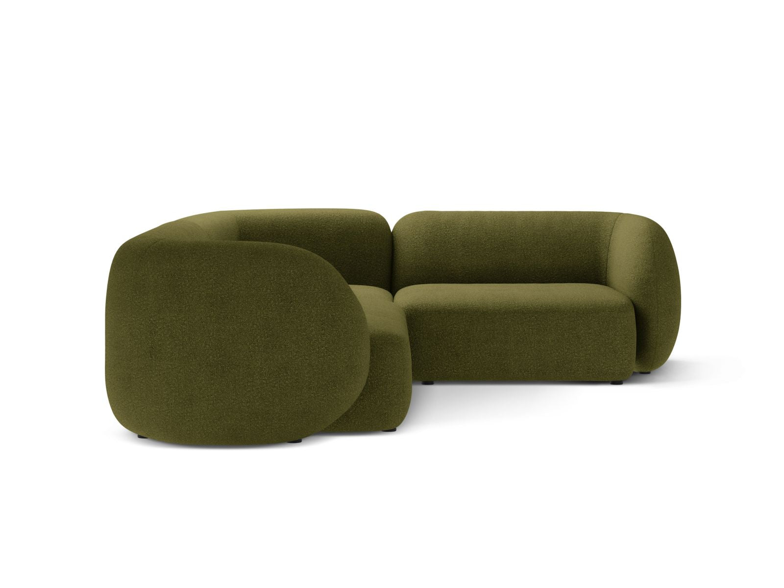Elegantes 4-Sitzer Ecksofa rechts Kate in dunklem Olivgrün, ideal für stilvolle Wohnräume, präsentiert von Micadoni.