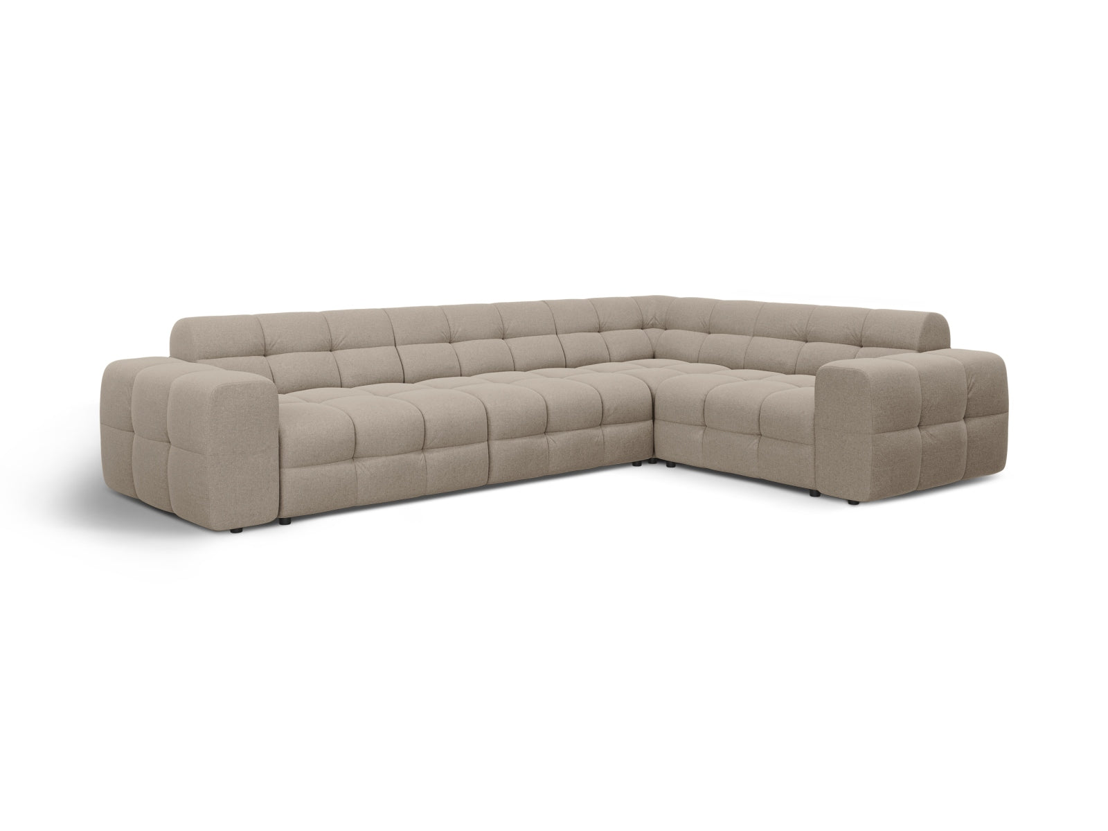 Modernes Kendal Ecksofa rechts für 6 Personen in edlem Dunkelbeige, perfekt für entspannte Abende und gesellige Runden.