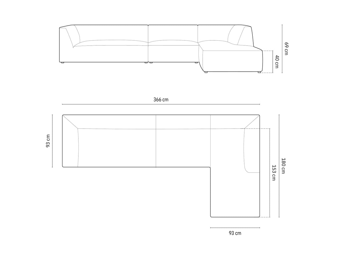 Ruby Modulares Ecksofa rechts 5 Sitzer in Black-Ottawa präsentiert im Onlineshop von KAQTU Design AG. L-Sofa rechts ist von Micadoni