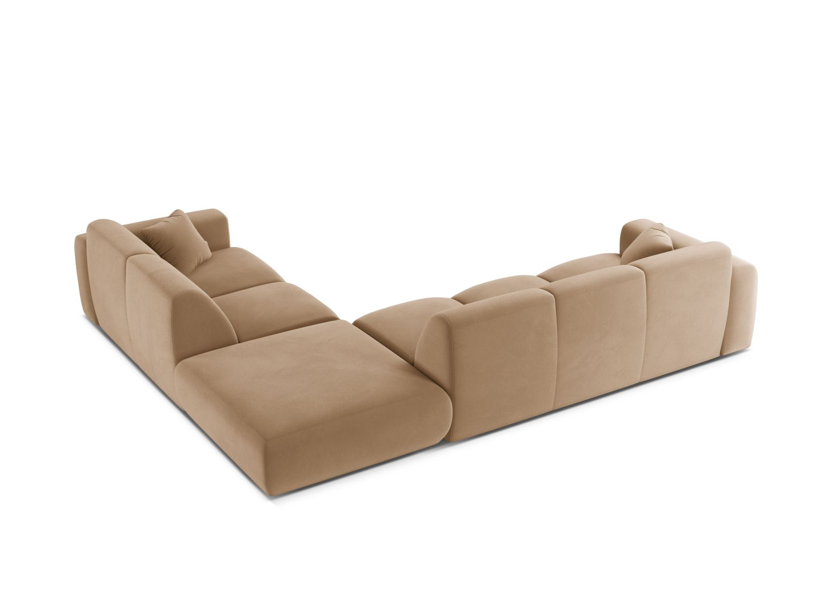 Elegantes 6-Sitzer Ecksofa rechts Molino in sanften Erdtönen, ideal für stilvolle Wohnräume und gesellige Stunden, von Micadoni.