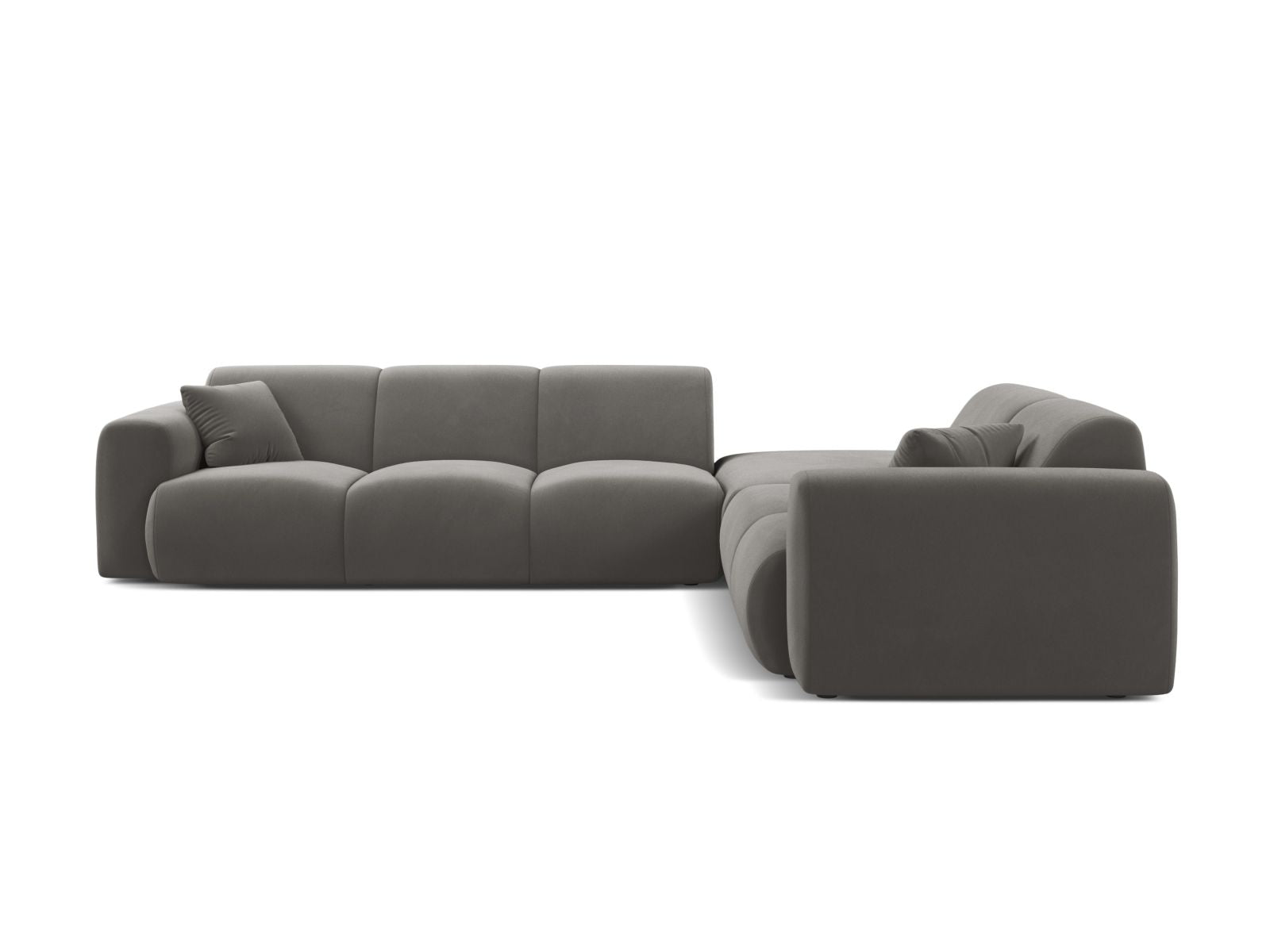 Elegantes 6-Sitzer Ecksofa rechts Molino in stilvollem Grau, ideal für moderne Wohnräume und gemütliche Abende.