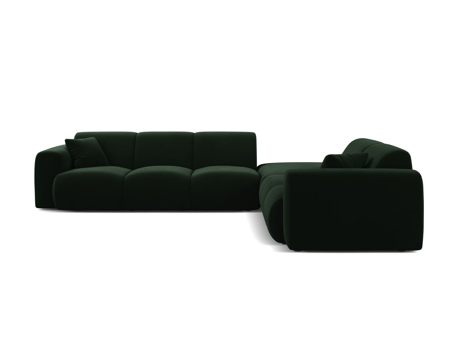 Elegantes 6-Sitzer Ecksofa rechts Molino in sattem Flaschengrün, ideal für stilvolle Wohnräume. Hochwertige Verarbeitung von Micadoni.