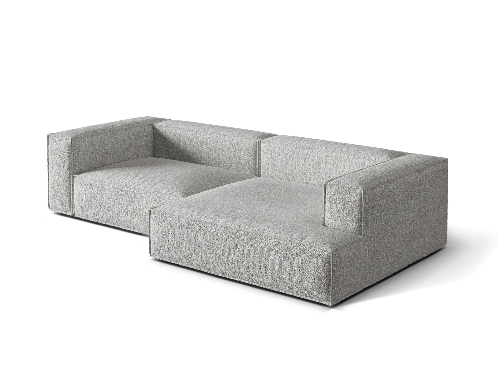 Modulares Nuria Boucle Ecksofa in edlem Silber, 4-Sitzer, rechtsseitig, vereint Stil und Komfort für moderne Wohnlandschaften.