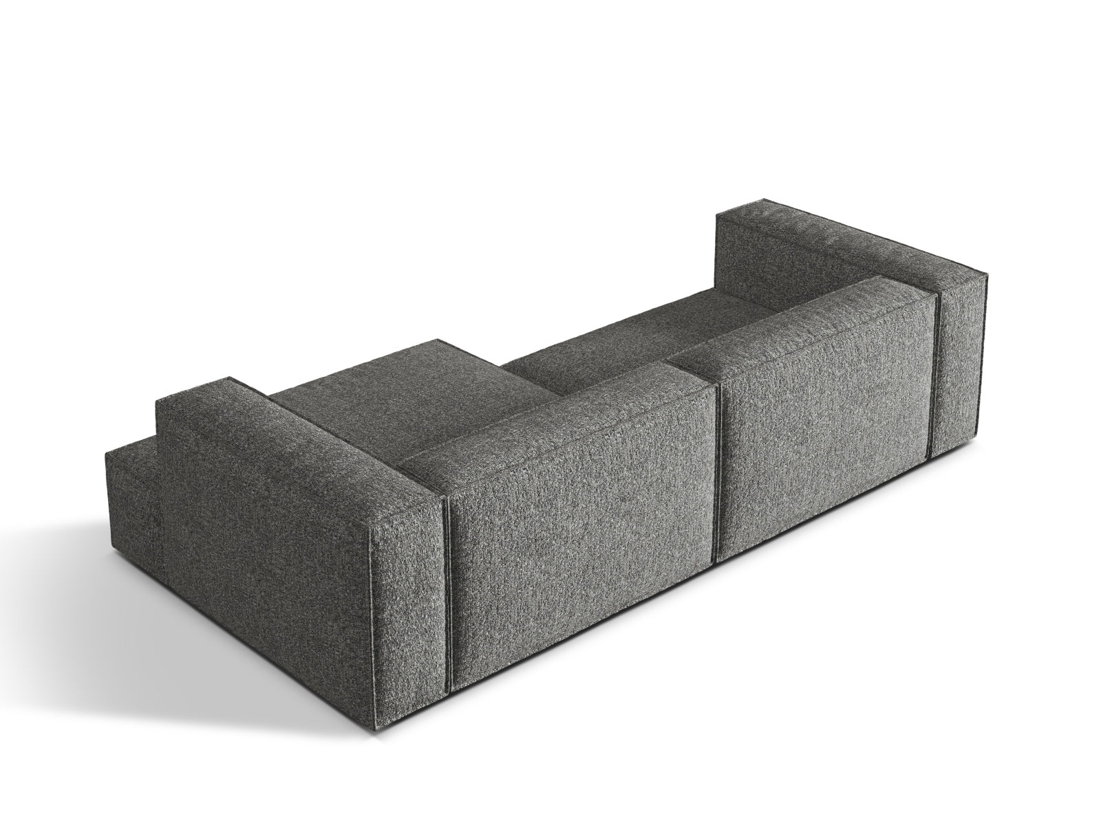 Elegantes Nuria Boucle Ecksofa in Graphit, 4-Sitzer, rechts, vereint modernes Design mit vielseitiger Modularität für Ihr Zuhause.