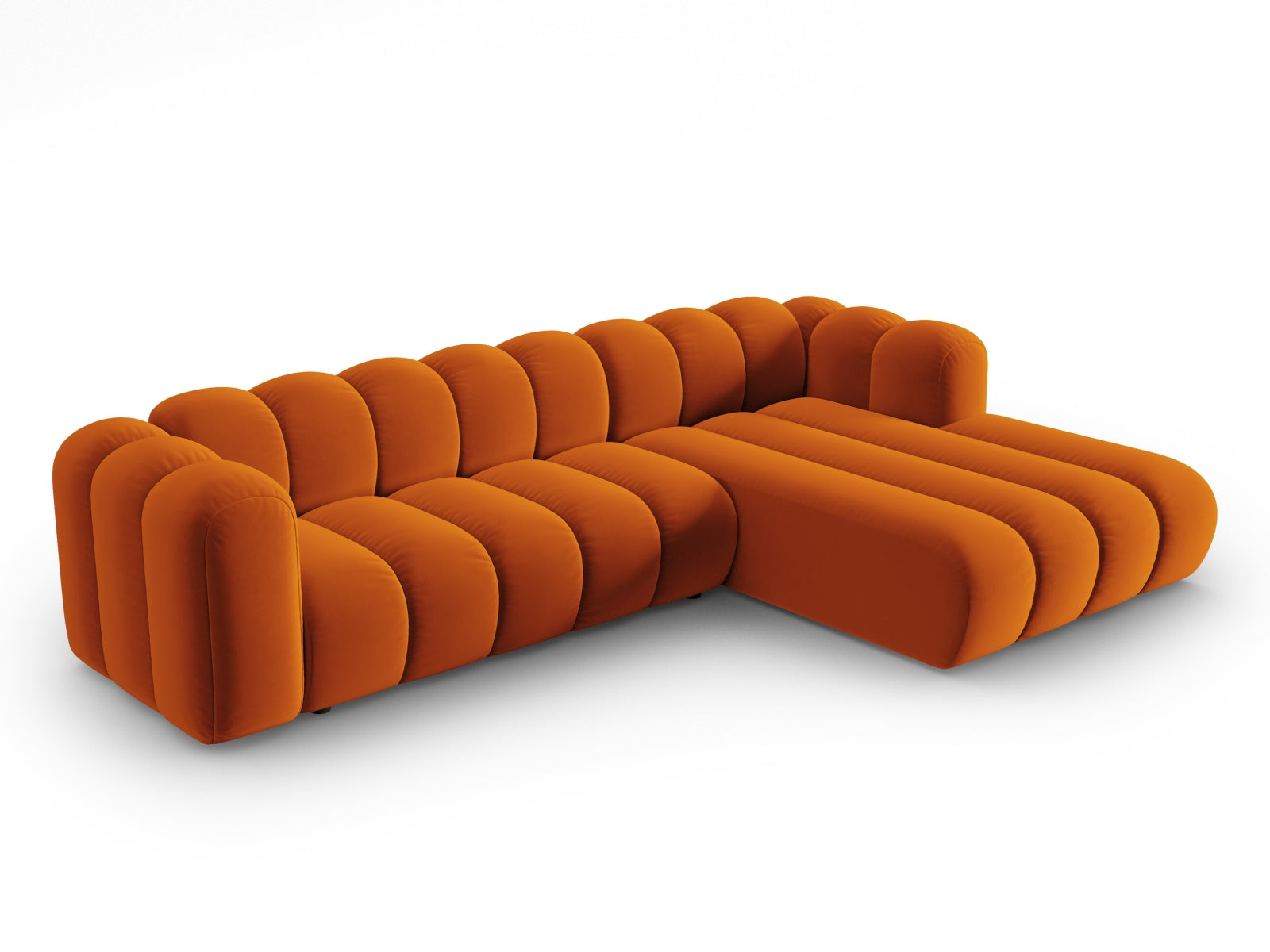 Entdecken Sie das elegante Lupine Velour Ecksofa rechts von Micadoni – ein 4-Sitzer, der Stil, Komfort und Flexibilität vereint.