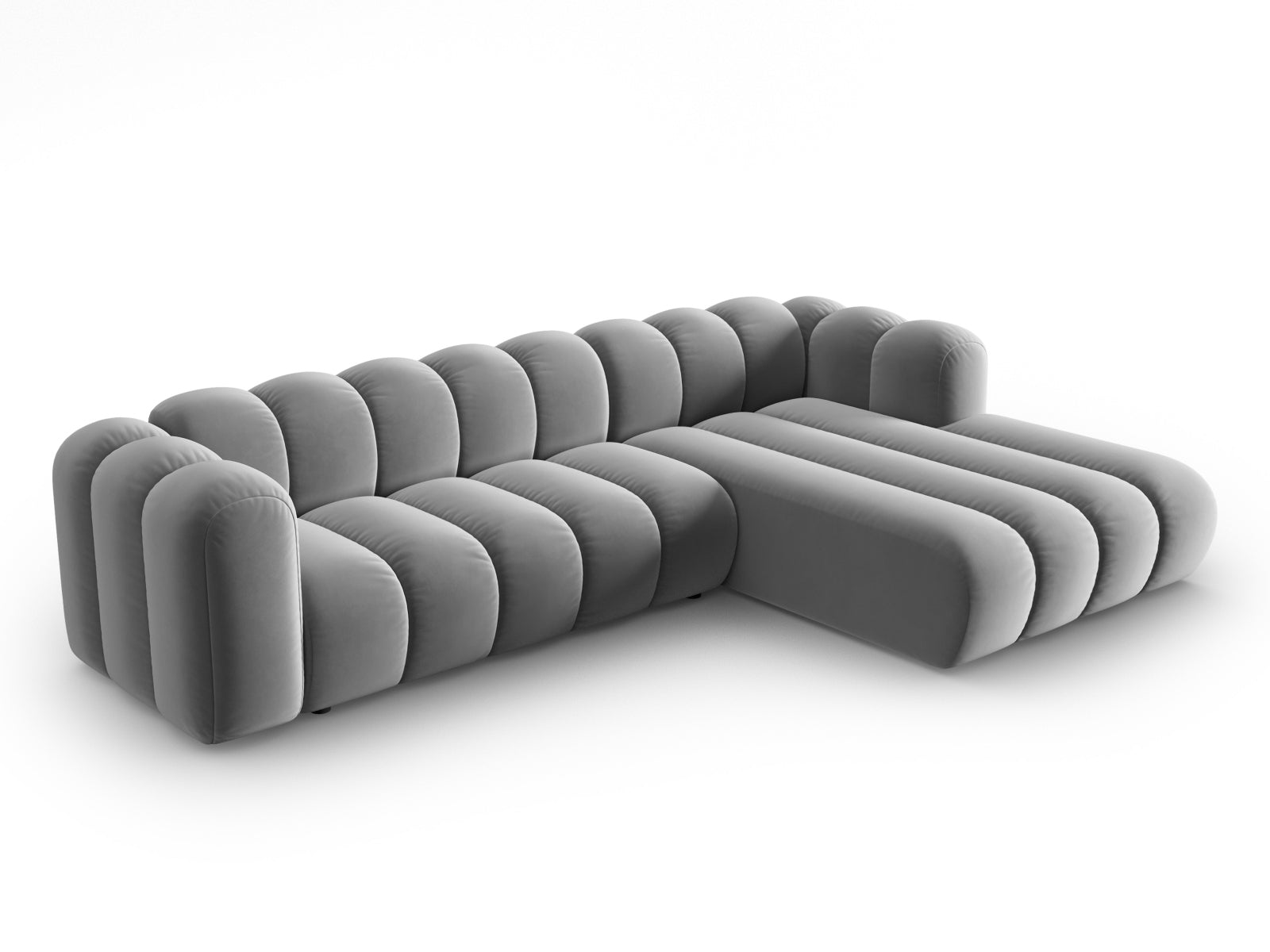Elegantes, modulares Ecksofa in Velours mit 4 Sitzen, rechtsseitig, ideal für stilvolle Wohnräume. Hochwertige Verarbeitung von Micadoni.