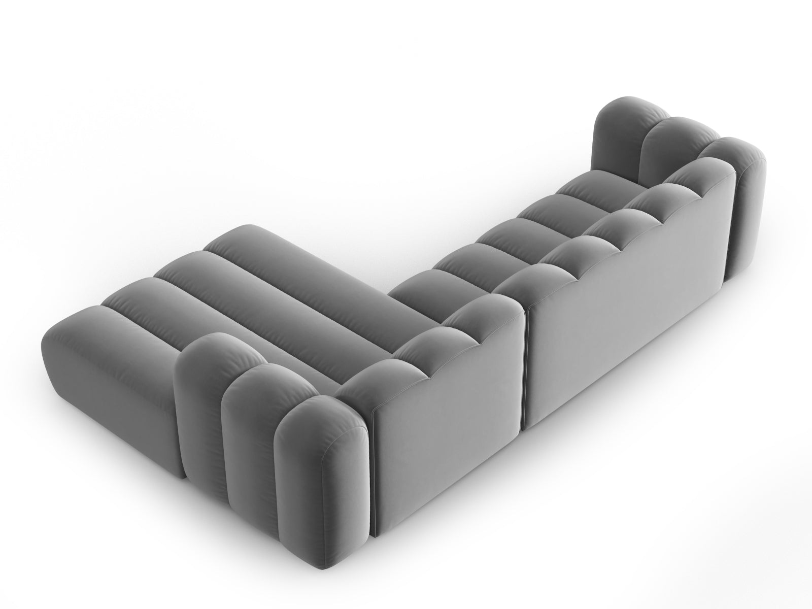 Elegantes, modulares Ecksofa in luxuriösem Velours, 4-Sitzer, rechtsseitig, ideal für stilvolle Wohnräume. Hochwertige Verarbeitung von Micadoni.