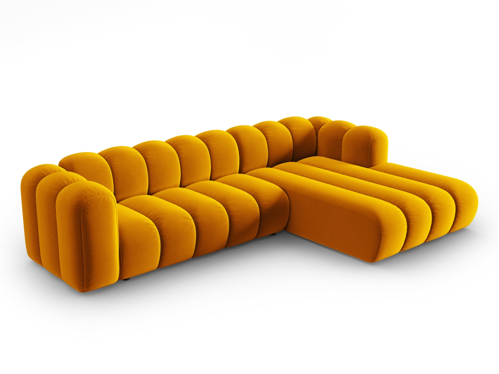 Entdecken Sie das elegante Lupine Velour Ecksofa rechts von Micadoni – ein 4-Sitzer, der Stil, Komfort und Flexibilität vereint.