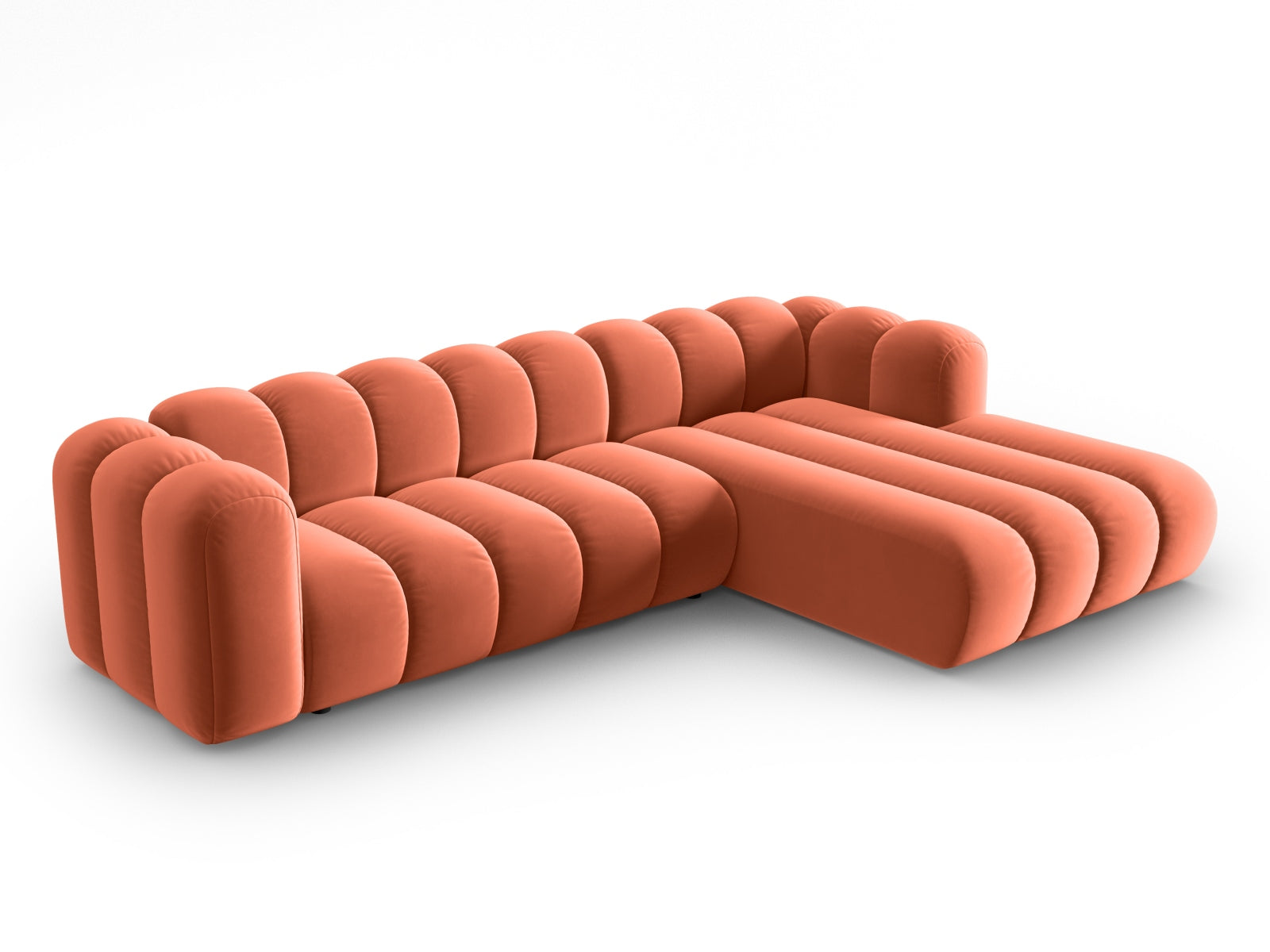 Entdecken Sie das elegante Lupine Velour Ecksofa rechts von Micadoni – ein 4-Sitzer, der Stil, Komfort und Flexibilität vereint.