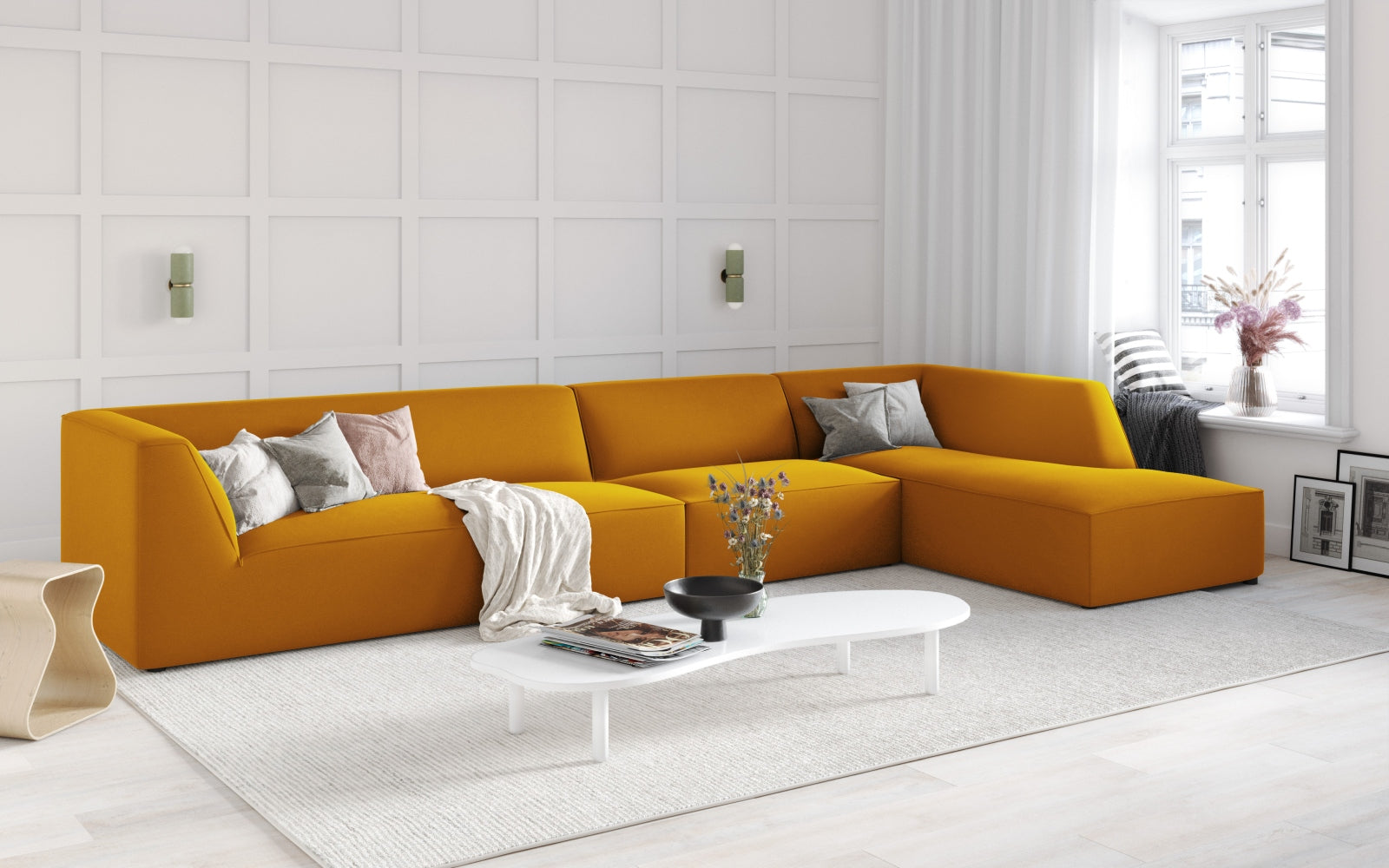 Ruby Velour modulares Ecksofa rechts 5 Sitzer in Yellow präsentiert im Onlineshop von KAQTU Design AG. Ecksofa rechts ist von Micadoni