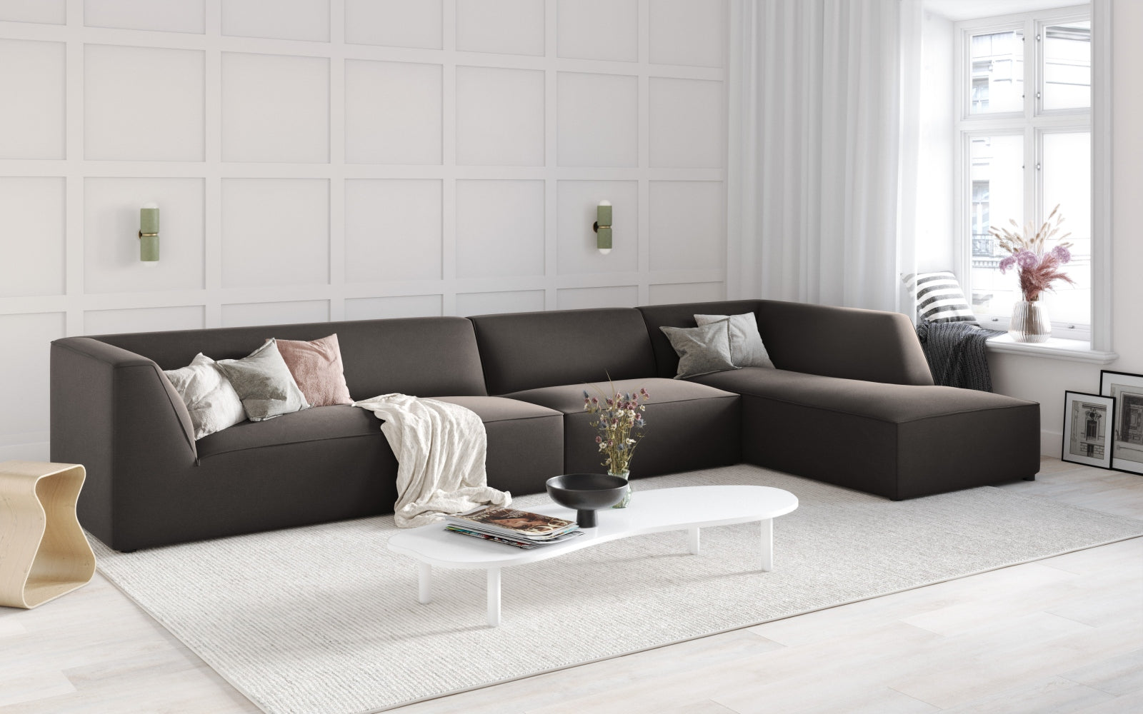 Ruby Velour modulares Ecksofa rechts 5 Sitzer in Dark Grey präsentiert im Onlineshop von KAQTU Design AG. Ecksofa rechts ist von Micadoni