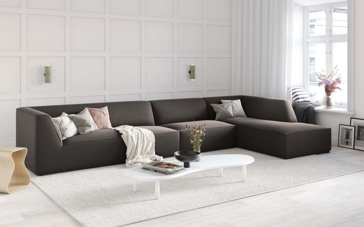 Ruby Velour modulares Ecksofa rechts 5 Sitzer in Dark Grey-Salvador präsentiert im Onlineshop von KAQTU Design AG. L-Sofa rechts ist von Micadoni