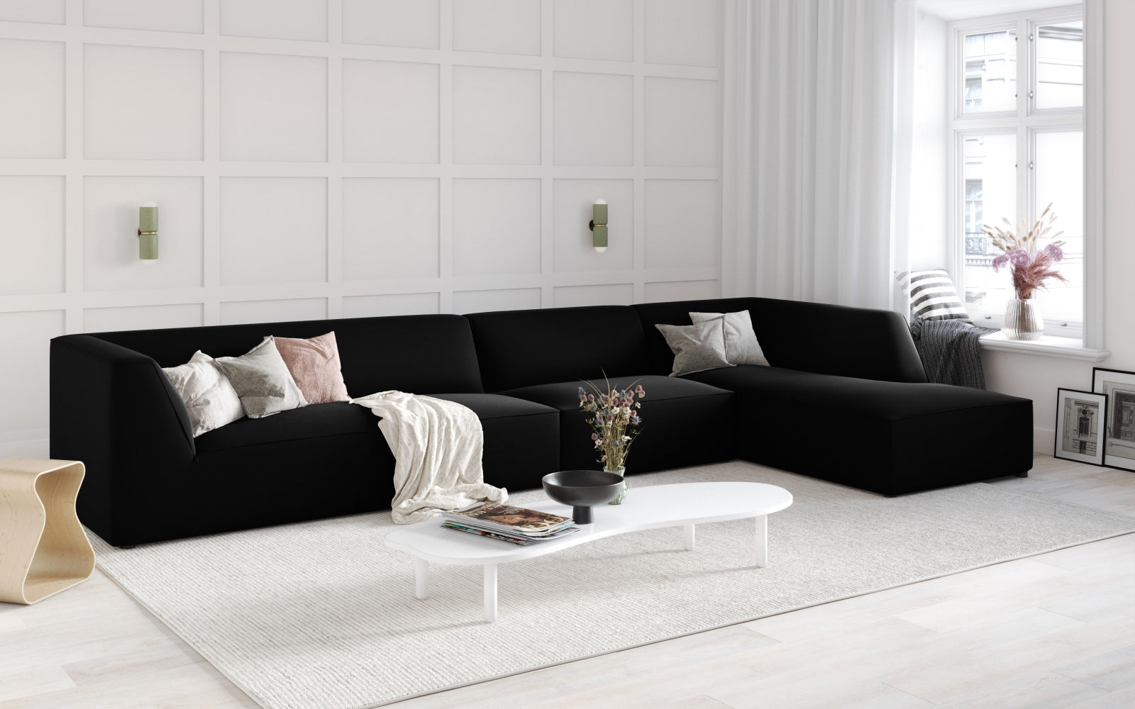 Ruby Velour modulares Ecksofa rechts 5 Sitzer in Black präsentiert im Onlineshop von KAQTU Design AG. Ecksofa rechts ist von Micadoni