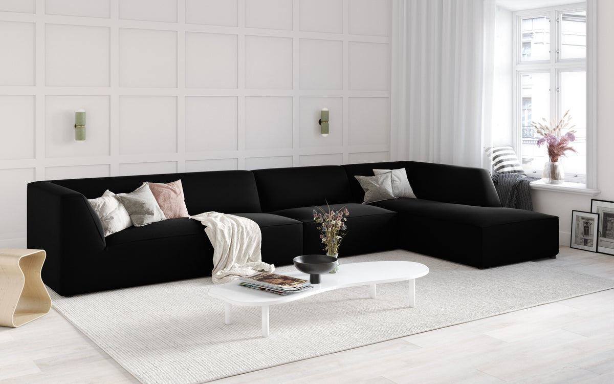 Ruby Velour modulares Ecksofa rechts 5 Sitzer in Black-Salvador präsentiert im Onlineshop von KAQTU Design AG. L-Sofa rechts ist von Micadoni