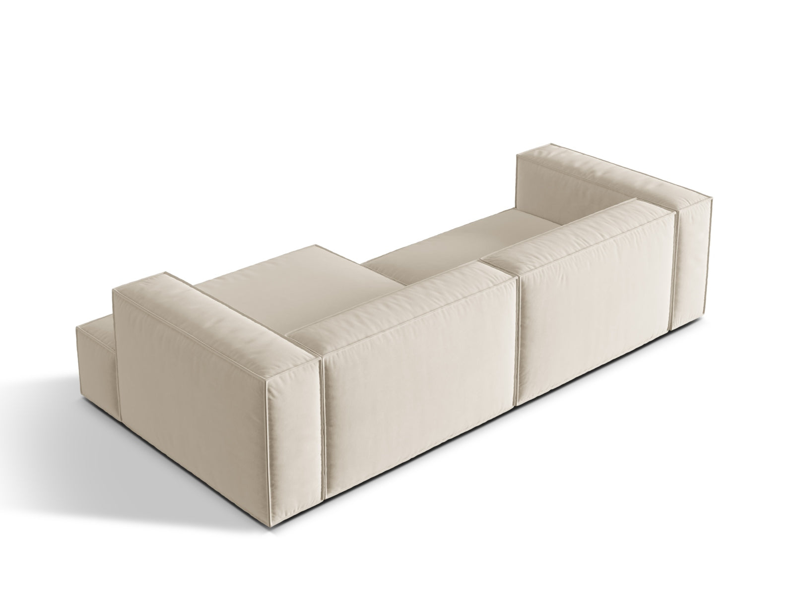 Beige Nuria Velour Ecksofa rechts, 4-Sitzer, stilvolles und komfortables Möbel für entspannte Stunden in jedem modernen Zuhause.